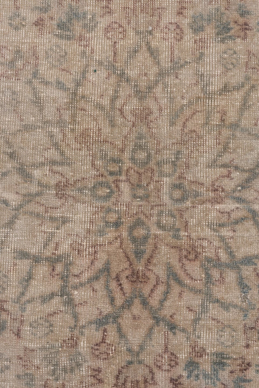 8' x 11' one-of-a-kind handmade vintage Oushak large size rug. Color palette: ivory, blue, taupe, rose, sage, beige, gray