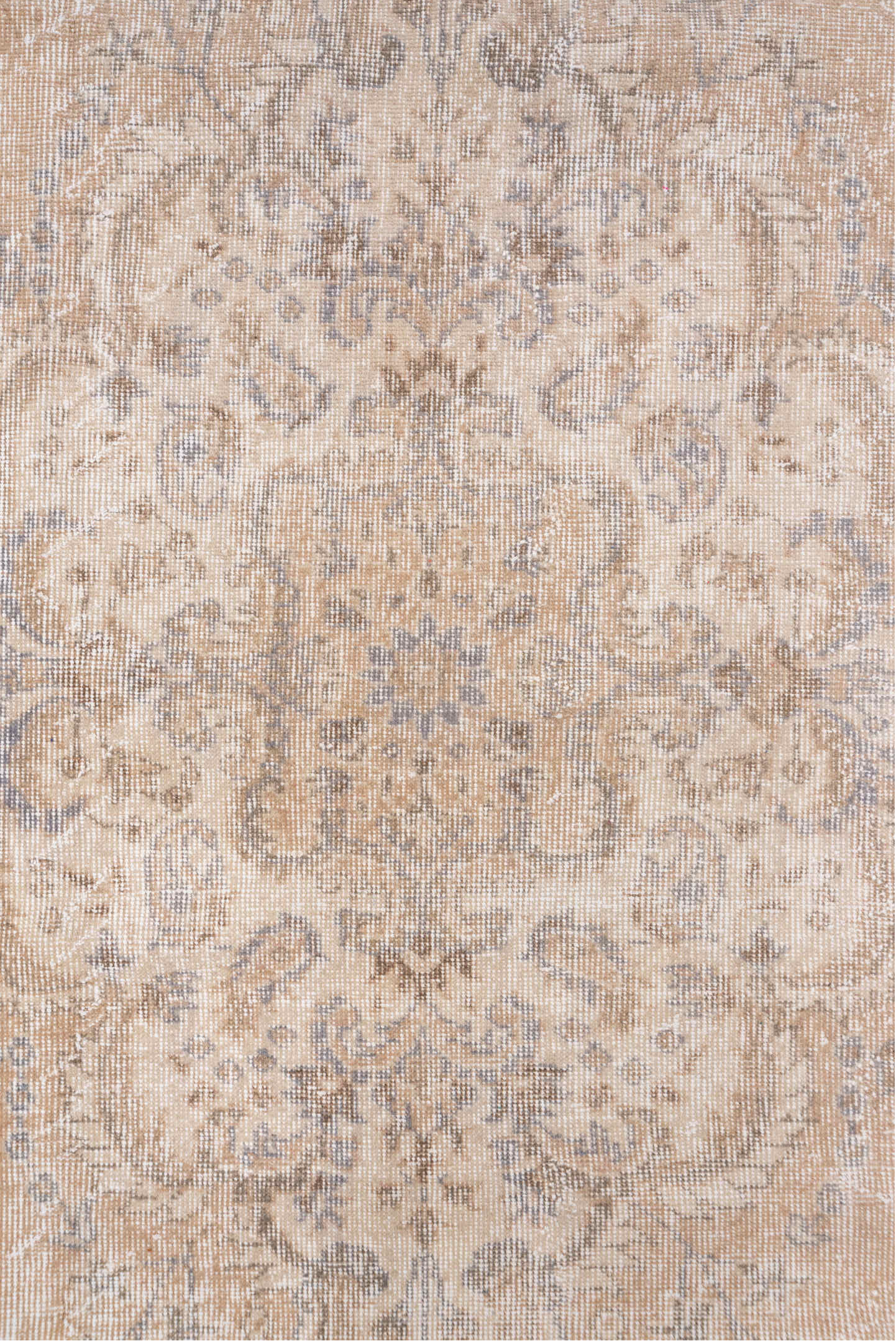 7' x 10' one-of-a-kind handmade vintage Oushak large size rug. Color palette: beige, ivory, taupe, pale blue, gray