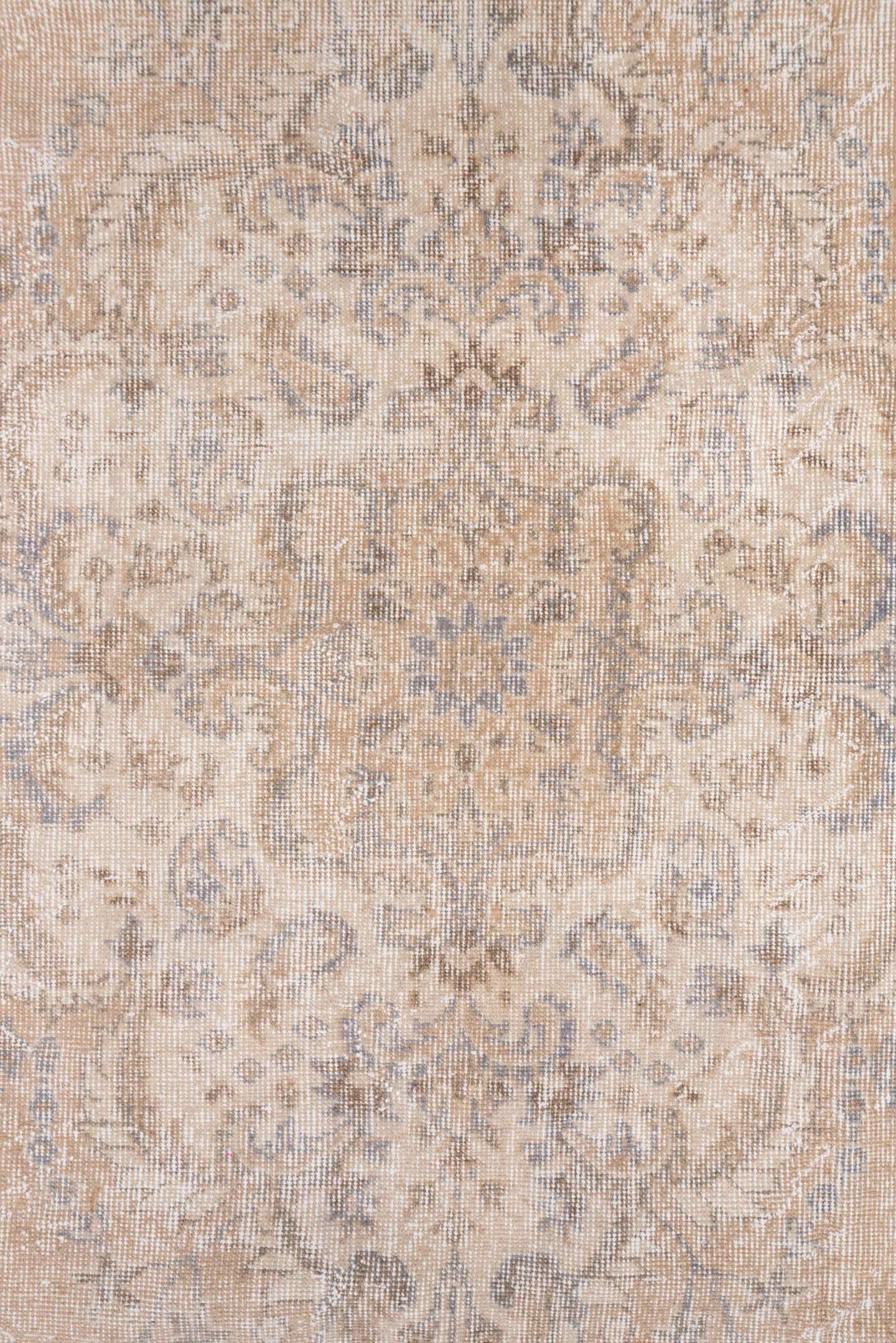 7' x 10' one-of-a-kind handmade vintage Oushak large size rug. Color palette: beige, ivory, taupe, pale blue, gray