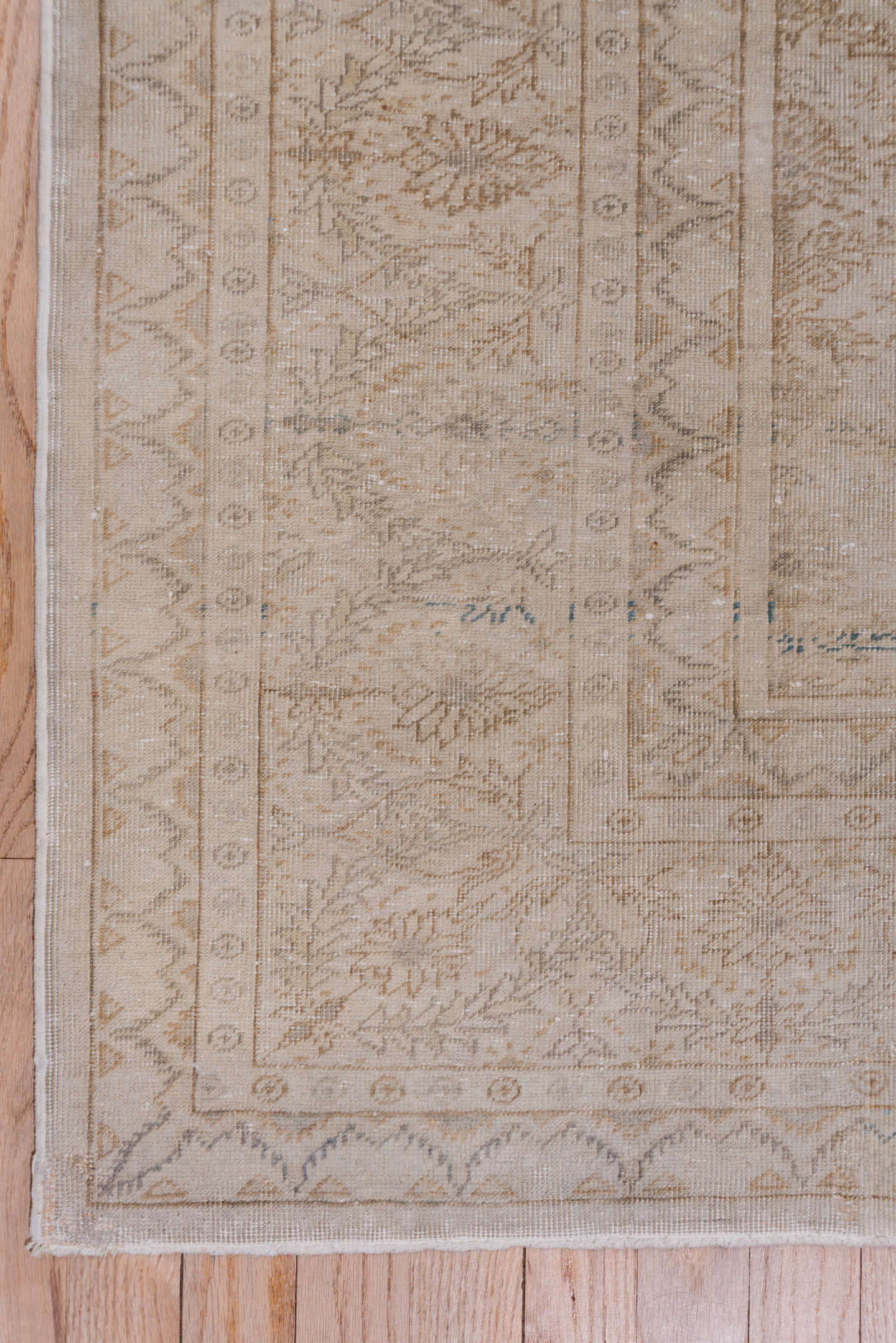 7' x 10' one-of-a-kind handmade vintage Kaisary large size rug. Color palette: beige, ivory, taupe, camel, sand, light brown