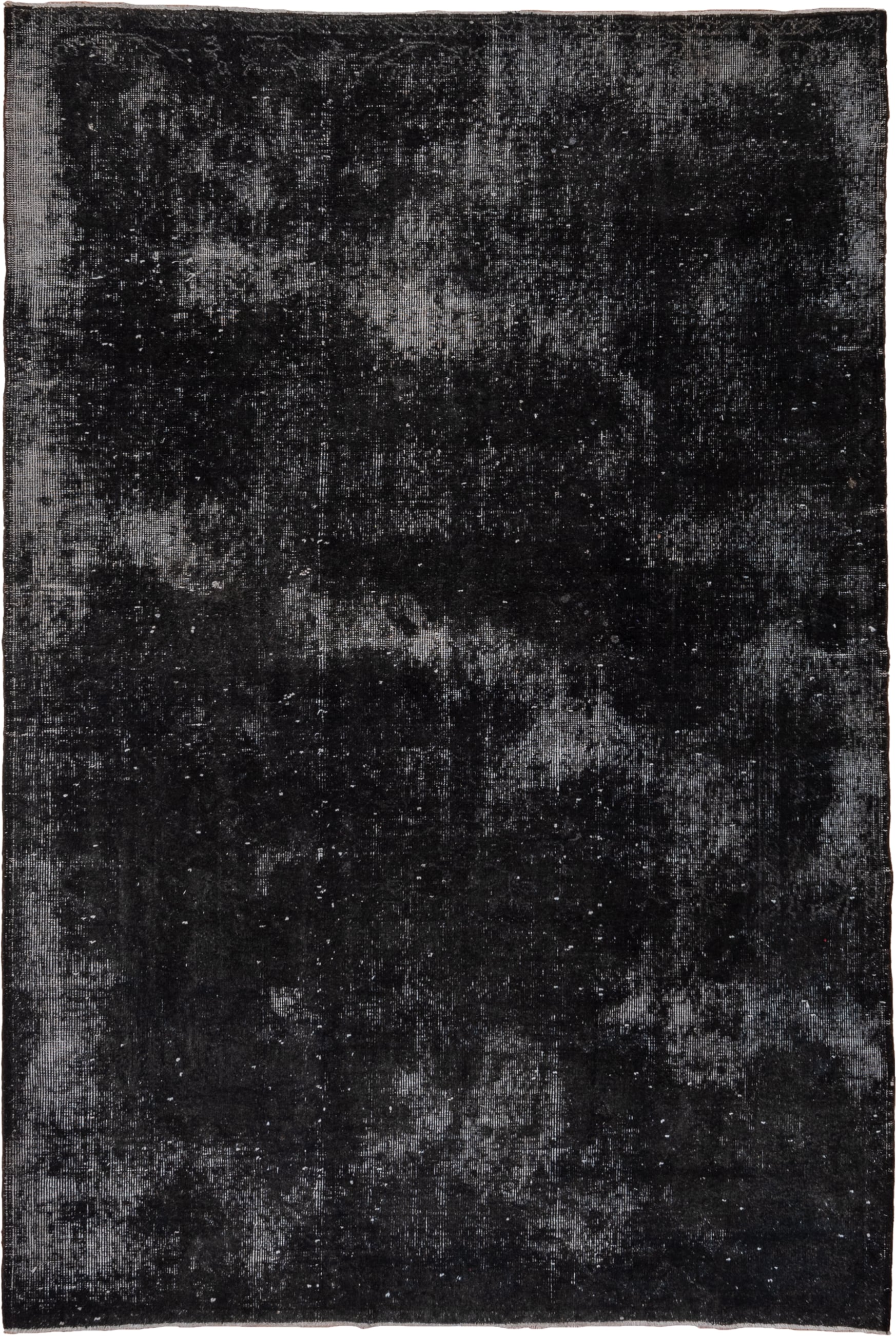 5' x 8' one-of-a-kind handmade vintage Overdyed medium size rug. Color palette: charcoal, black, slate, gray
