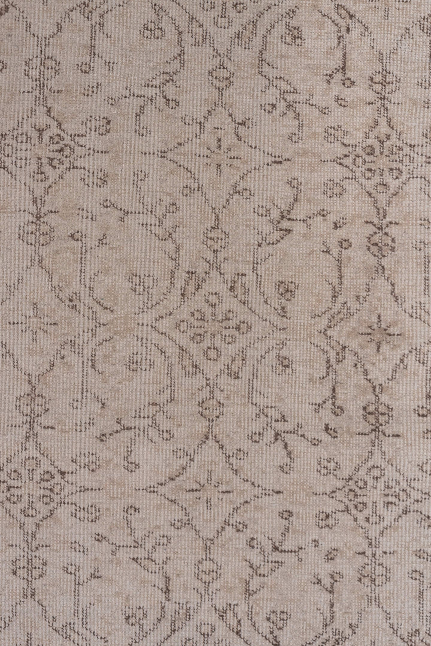 3' x 7' one-of-a-kind handmade vintage Oushak rug. Color palette: ivory, taupe, beige, greige, camel, gray