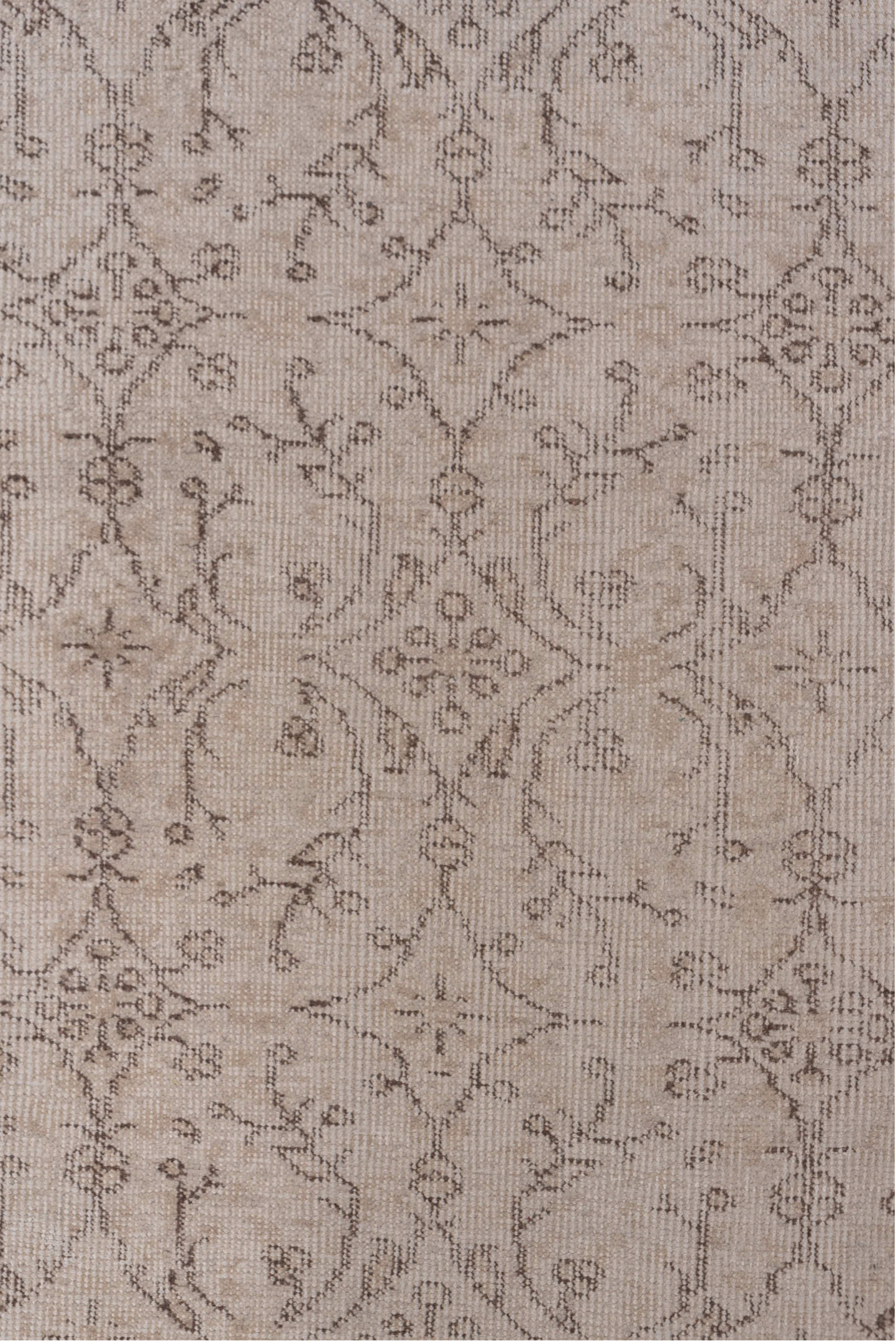 3' x 7' one-of-a-kind handmade vintage Oushak rug. Color palette: ivory, taupe, beige, greige, camel, gray