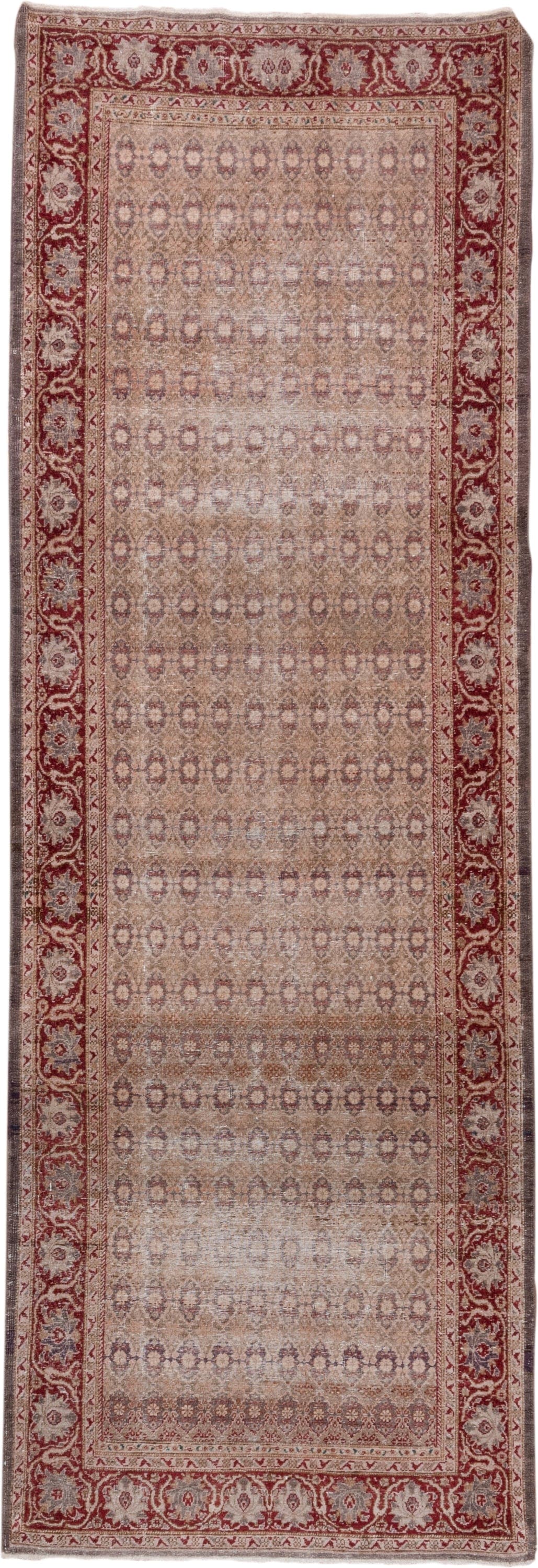 3' x 10' one-of-a-kind handmade vintage Sivas runner rug. Color palette: rose, ivory, rust, taupe, burgundy, beige, pink