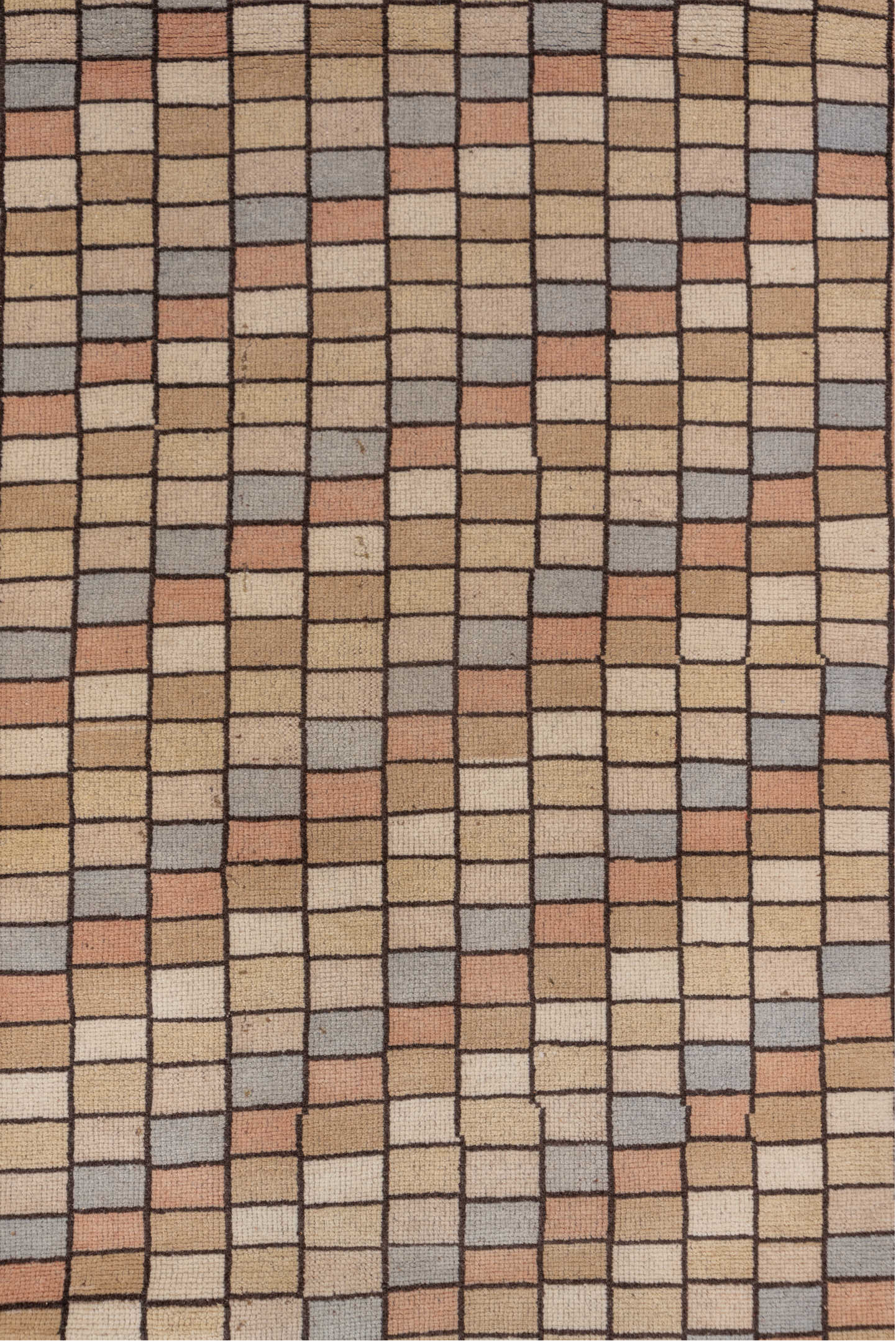 2' x 9' one-of-a-kind handmade vintage Tulu runner rug. Color palette: brown, gray, light gray, off-white, snow, white