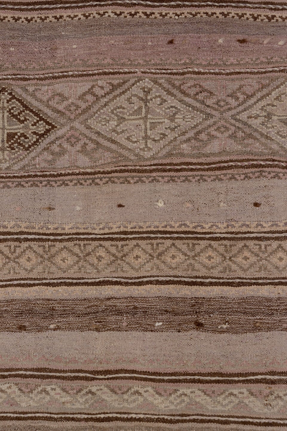 2' x 10' one-of-a-kind handmade vintage Kilim runner rug. Color palette: taupe, dusty rose, brown, ivory, mauve, charcoal