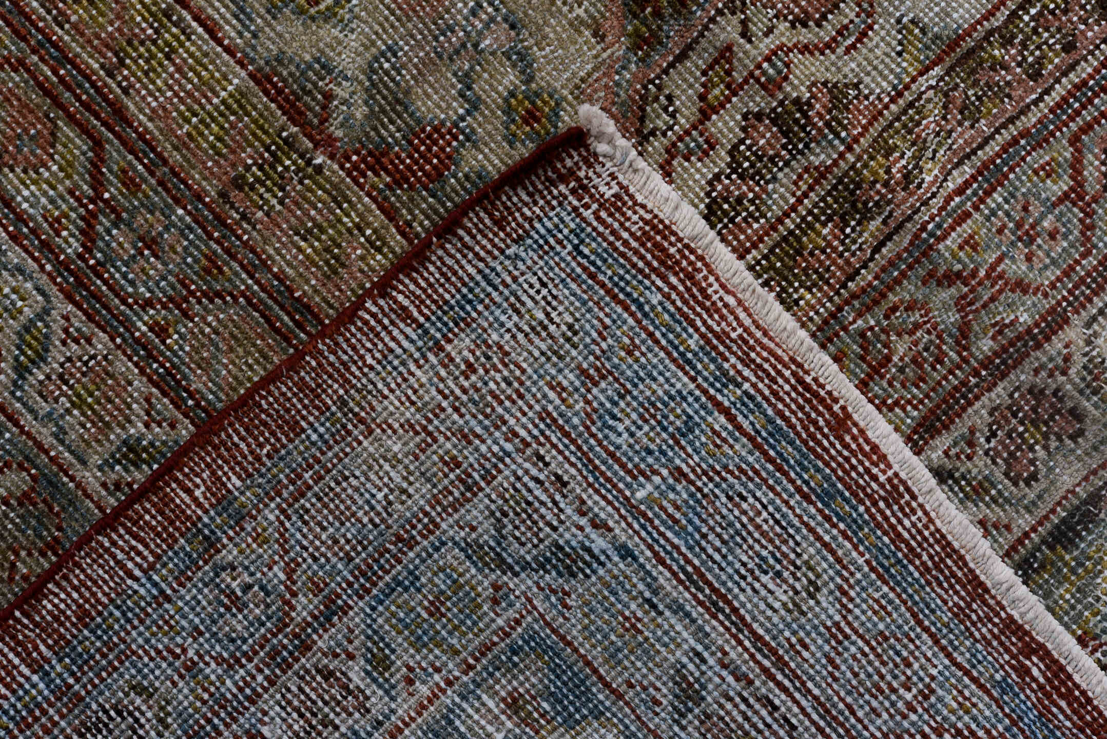 8' x 12' one-of-a-kind handmade vintage Mahal large size rug. Color palette: black, blue, brown, burgundy, charcoal, fiord