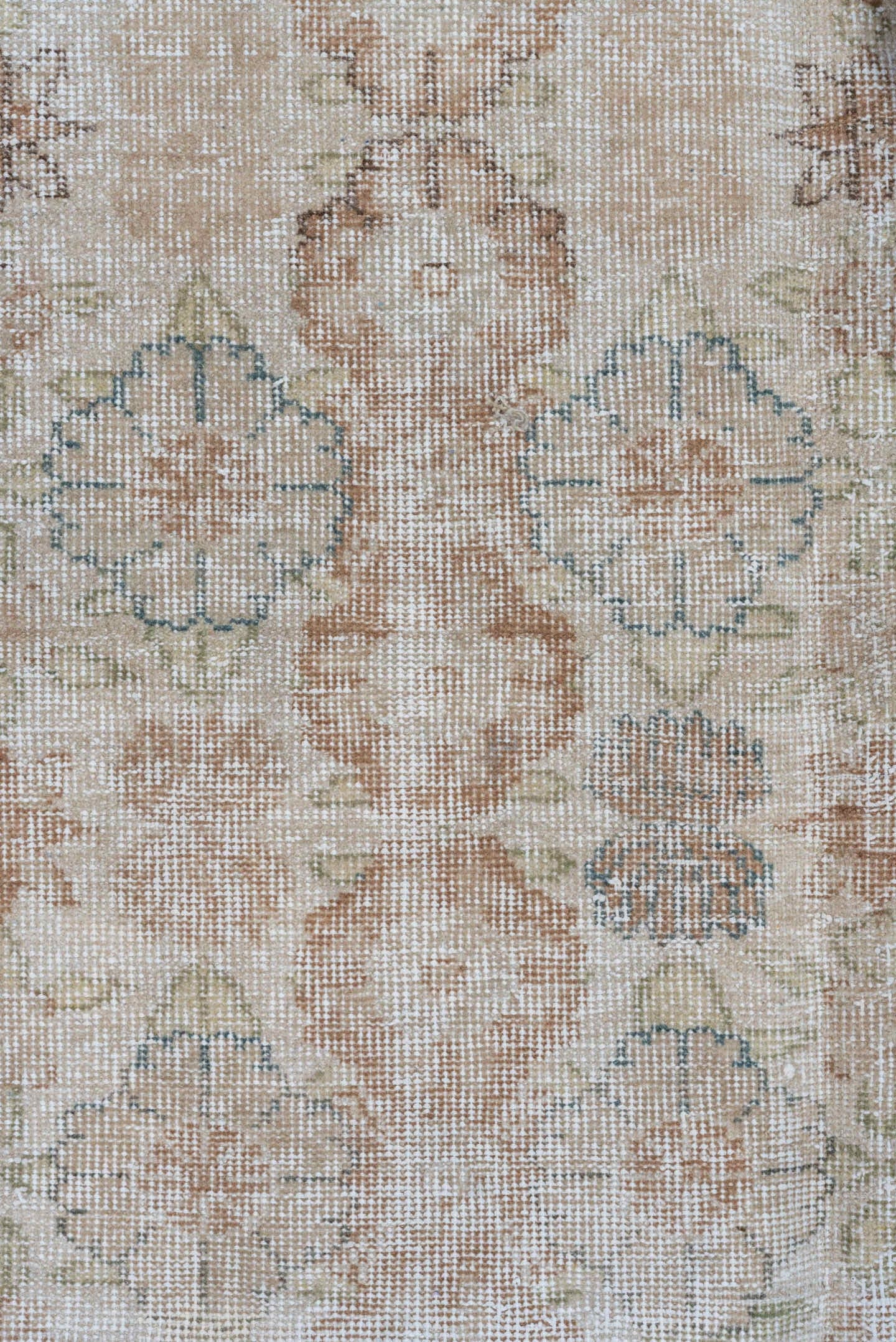 6' x 10' one-of-a-kind handmade vintage Oushak large size rug. Color palette: ivory, blush, taupe, pale blue, beige, sage