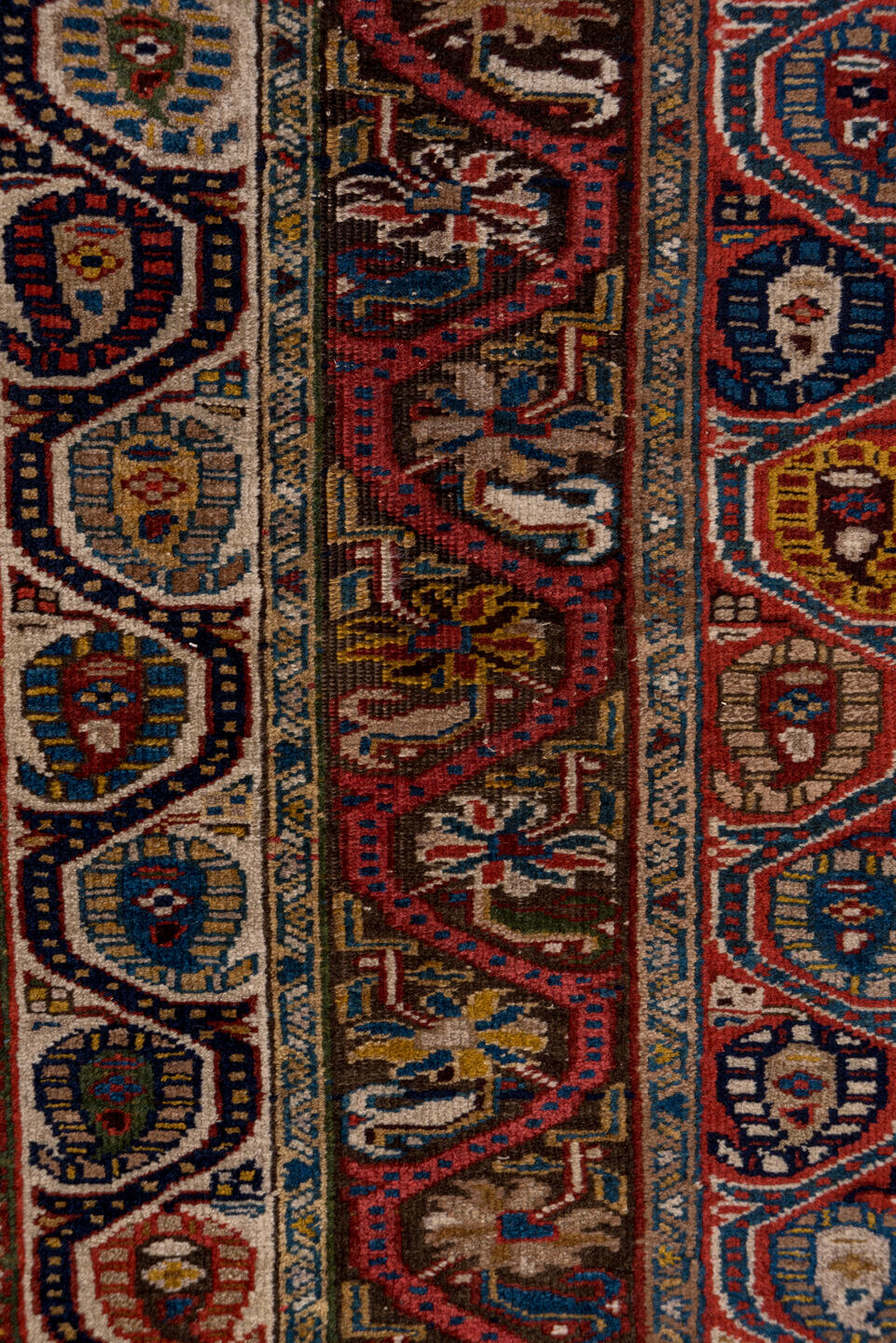 3' x 12' one-of-a-kind handmade antique Bidjar runner rug. Color palette: navy, rust, ivory, crimson, camel, slate, gold