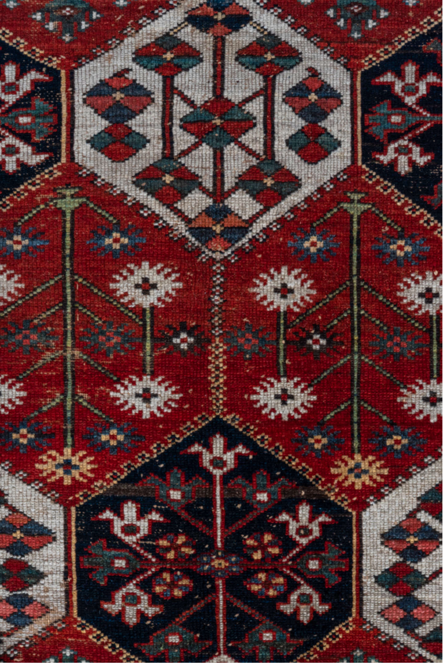 4' x 6' one-of-a-kind handmade vintage Baktiary small size rug. Color palette: black, blue, brown, gray, light gray