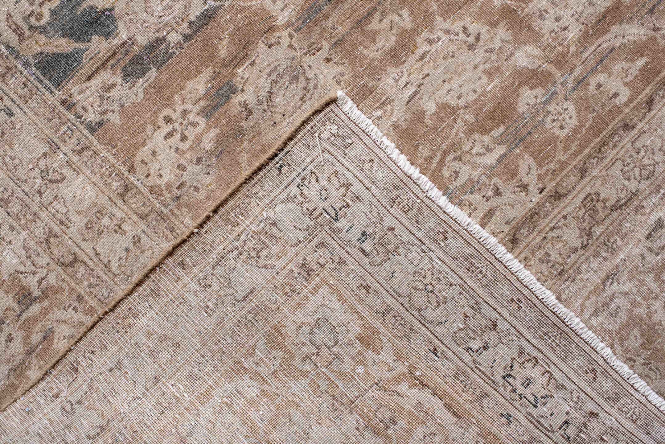 10' x 12' one-of-a-kind handmade vintage Kashan large size rug. Color palette: ivory, taupe, sky blue, gray, beige