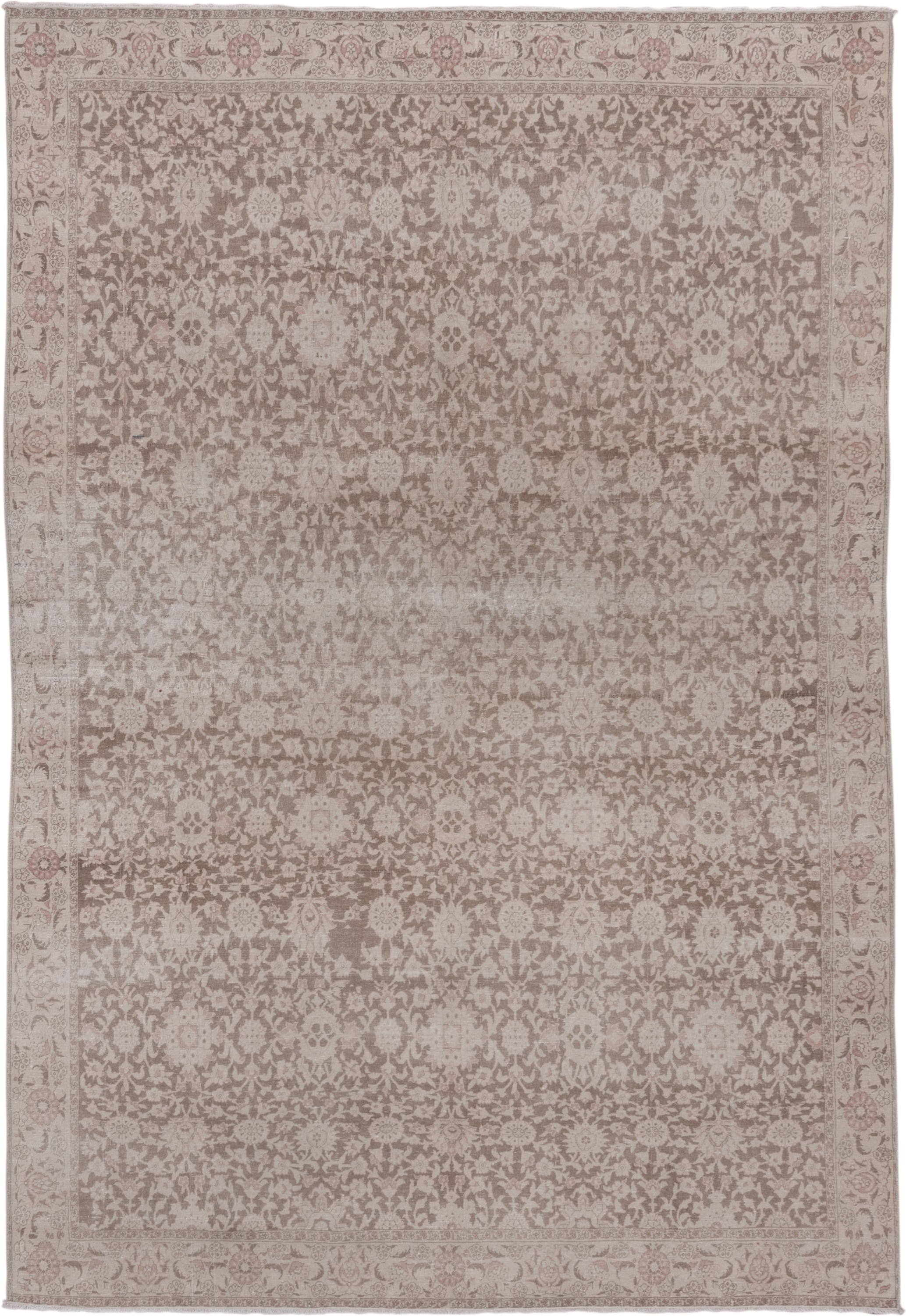 6' x 9' one-of-a-kind handmade vintage Hereke medium size rug. Color palette: taupe, ivory, rose, blush, beige, gray, pink