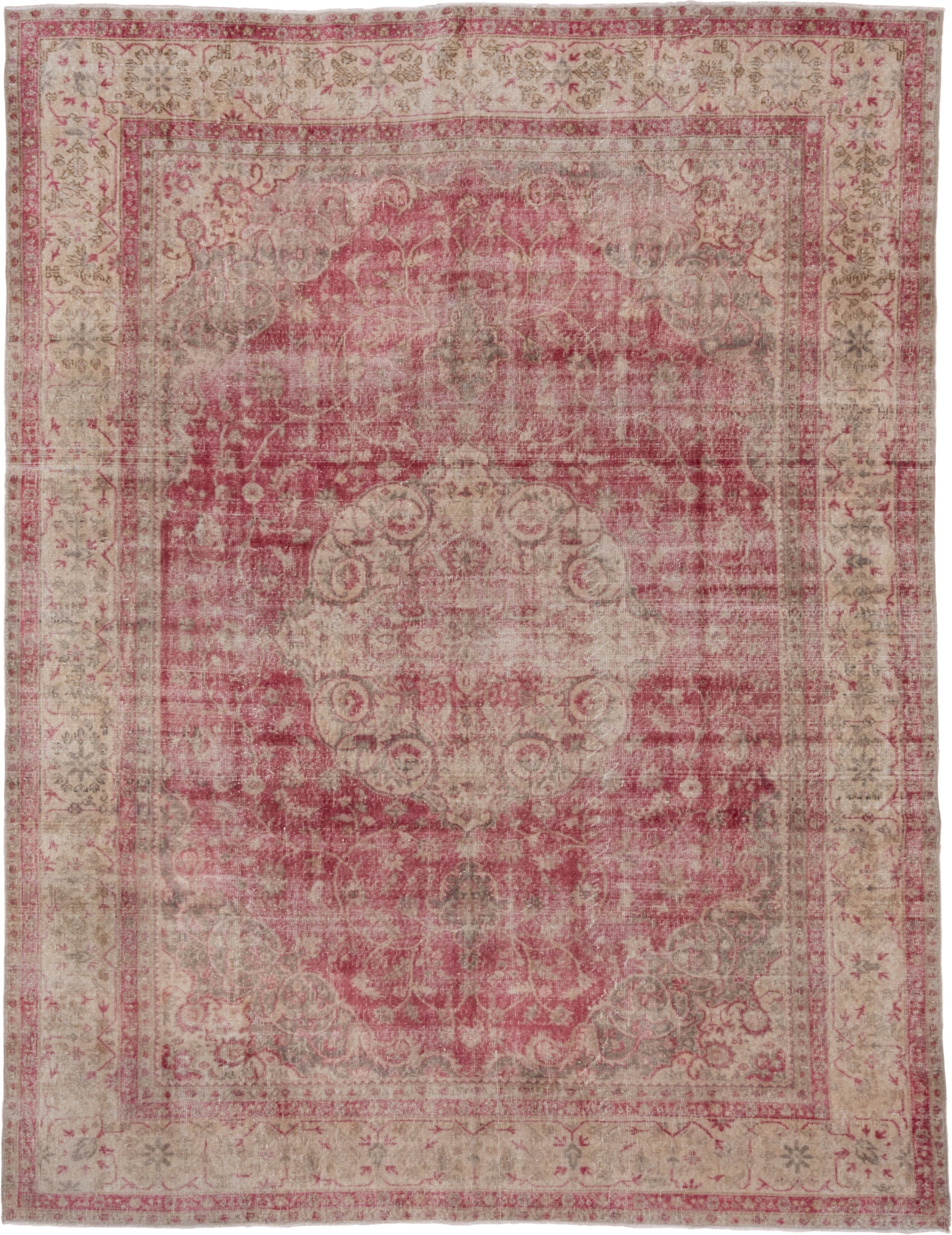 8' x 10' one-of-a-kind handmade vintage Oushak large size rug. Color palette: rose, ivory, taupe, dusty pink, beige
