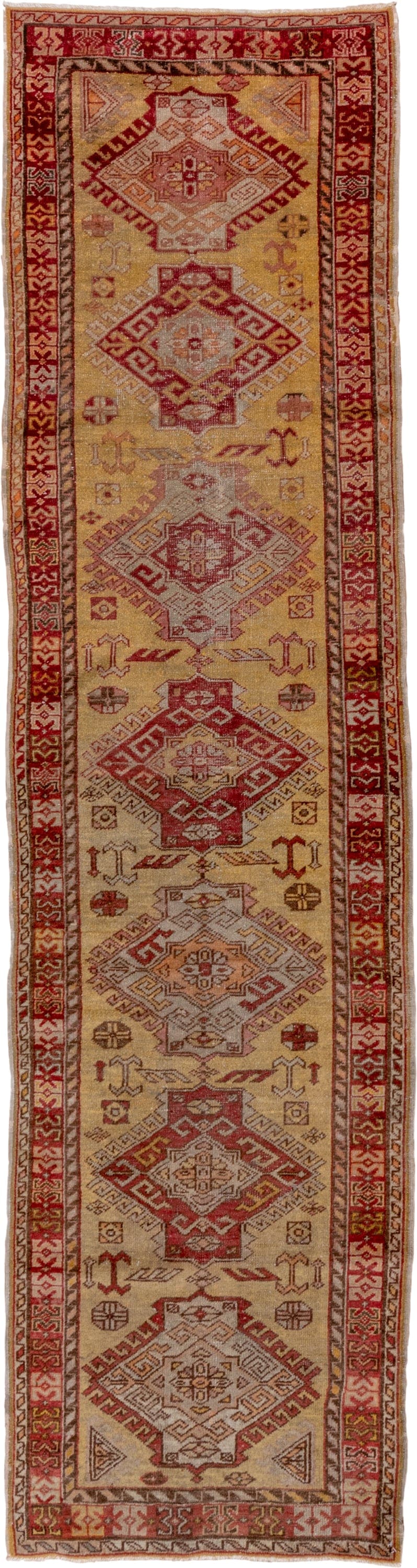2' x 10' one-of-a-kind handmade vintage Oushak runner rug. Color palette: camel, rust, rose, ivory, terra cotta, taupe, gold