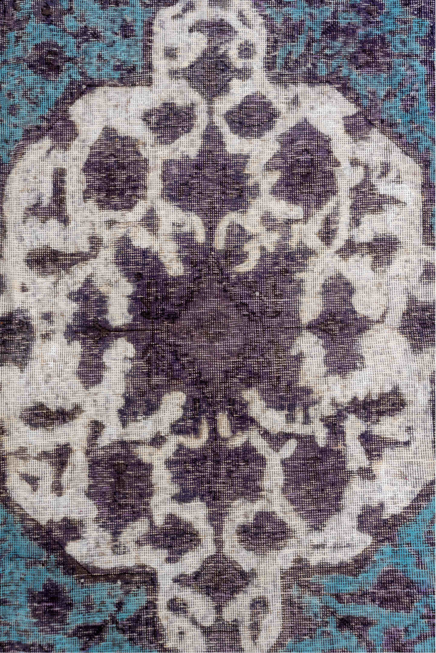 6' x 9' one-of-a-kind handmade vintage Overdyed medium size rug. Color palette: blue, gainsboro, gray, light blue