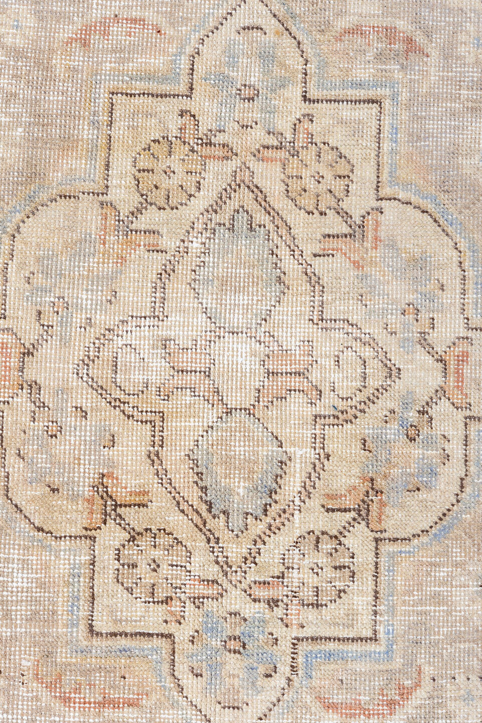 8' x 11' one-of-a-kind handmade vintage Tabriz large size rug. Color palette: ivory, beige, taupe, pale blue, dusty rose