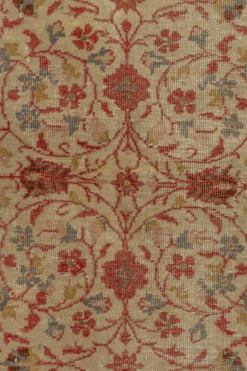 4' x 6' one-of-a-kind handmade vintage Kaisary small size rug. Color palette: brown, gray, light gray, off-white, red