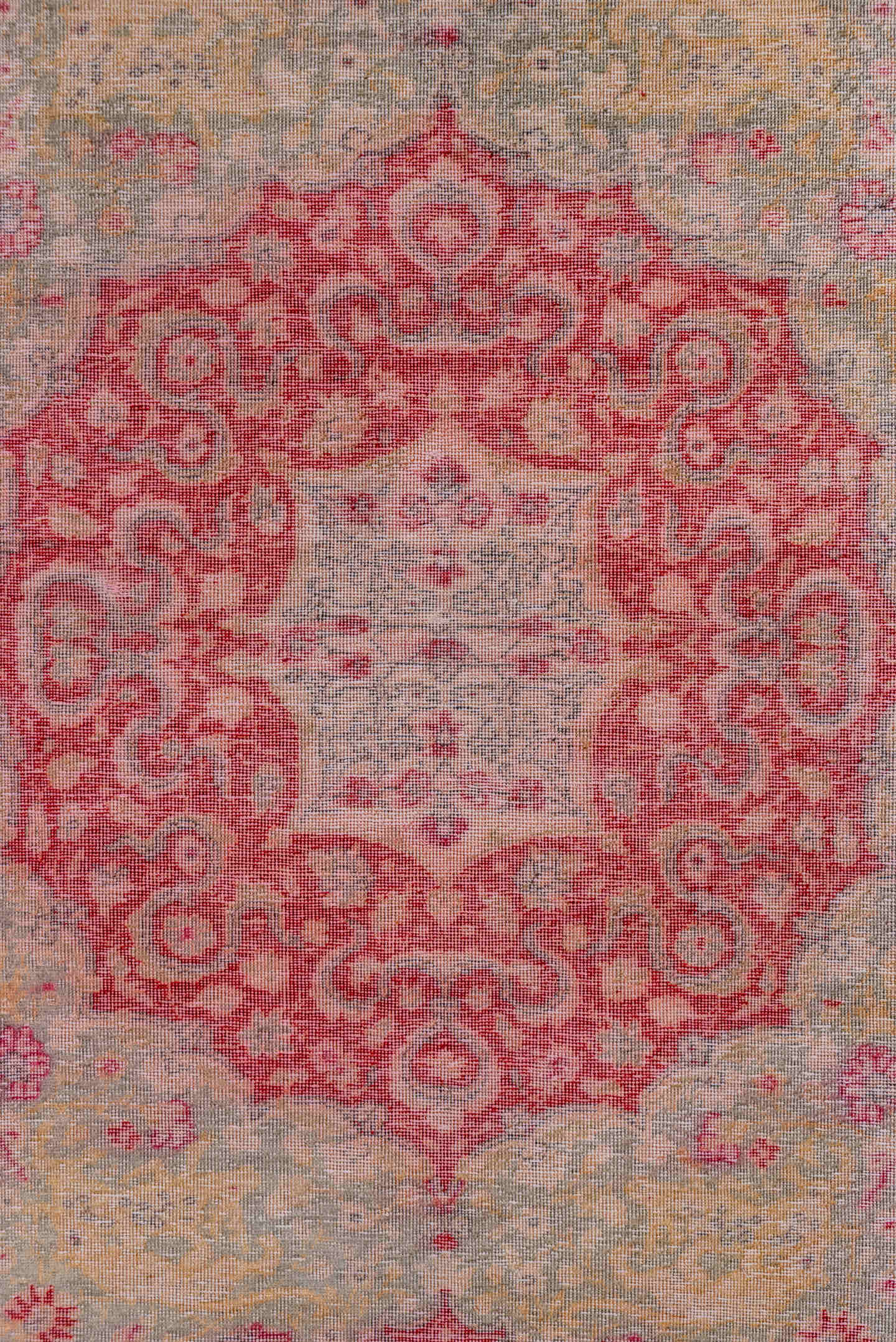 4' x 6' one-of-a-kind handmade vintage Kaisary small size rug. Color palette: ivory, rose, sage, gold, blush, taupe, coral