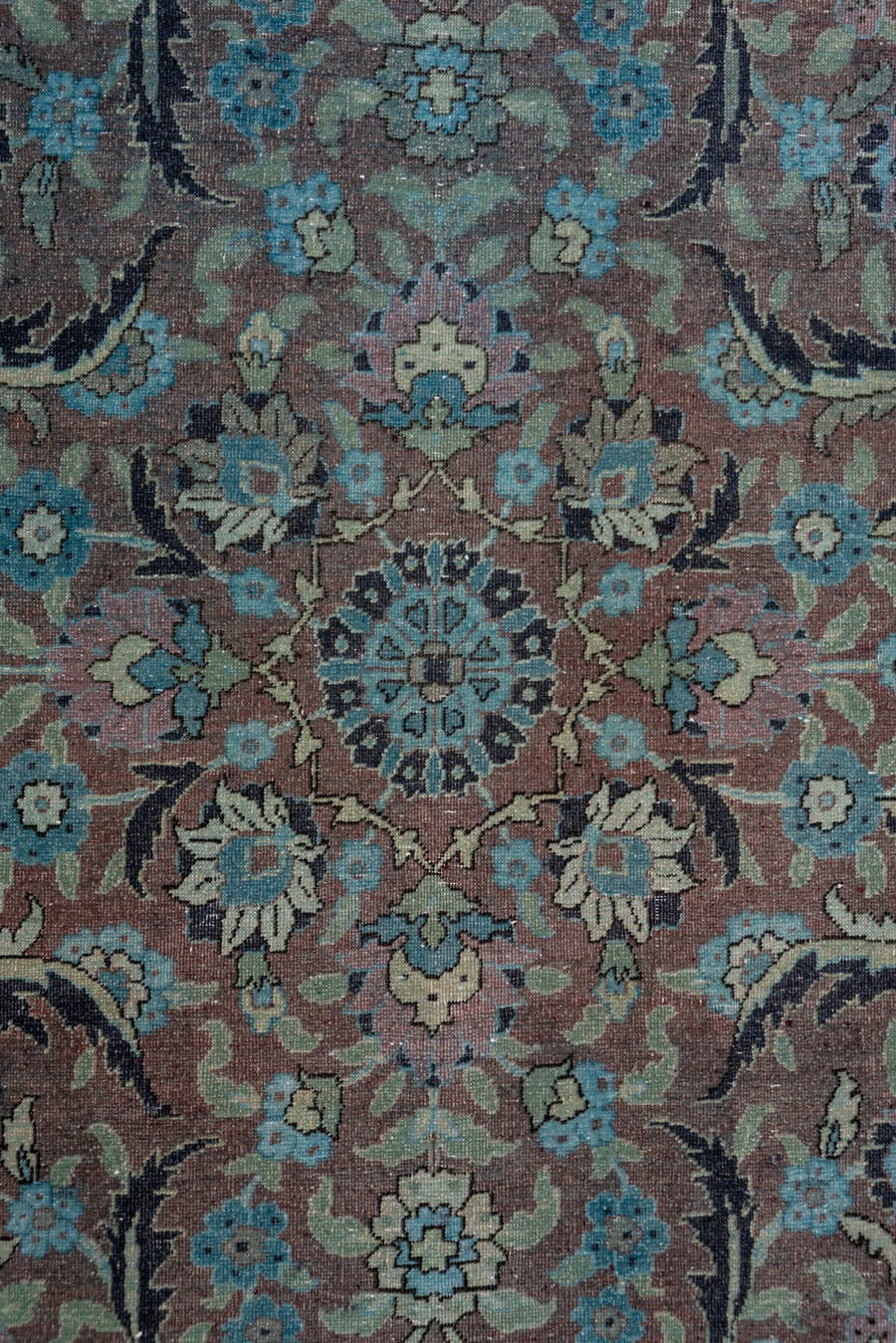 3' x 19' one-of-a-kind handmade vintage Sivas runner rug. Color palette: turquoise, slate, taupe, aqua, lavender, charcoal