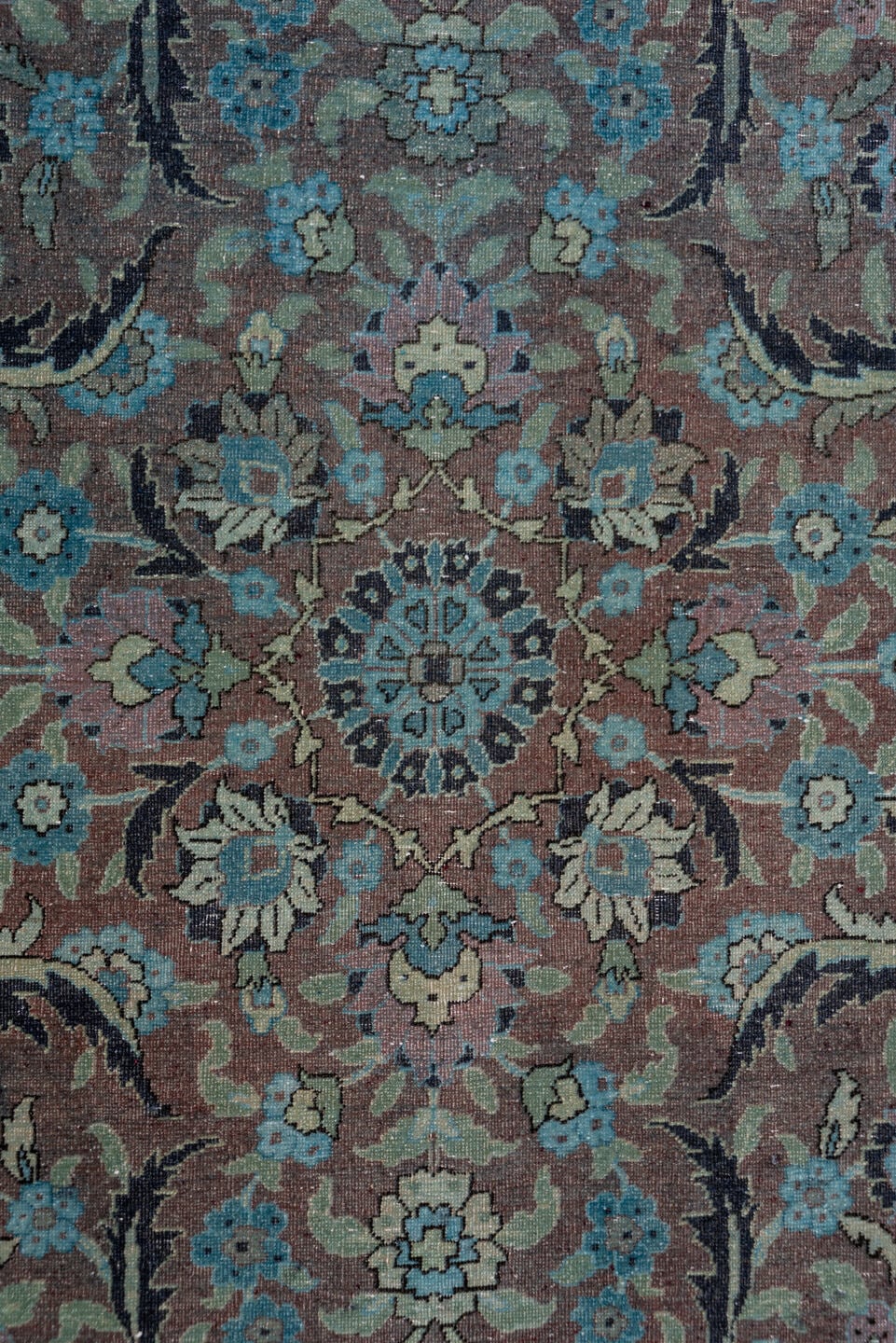 3' x 19' one-of-a-kind handmade vintage Sivas runner rug. Color palette: turquoise, slate, taupe, aqua, lavender, charcoal