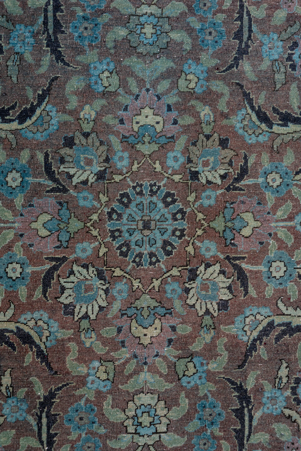 3' x 19' one-of-a-kind handmade vintage Sivas runner rug. Color palette: turquoise, slate, taupe, aqua, lavender, charcoal