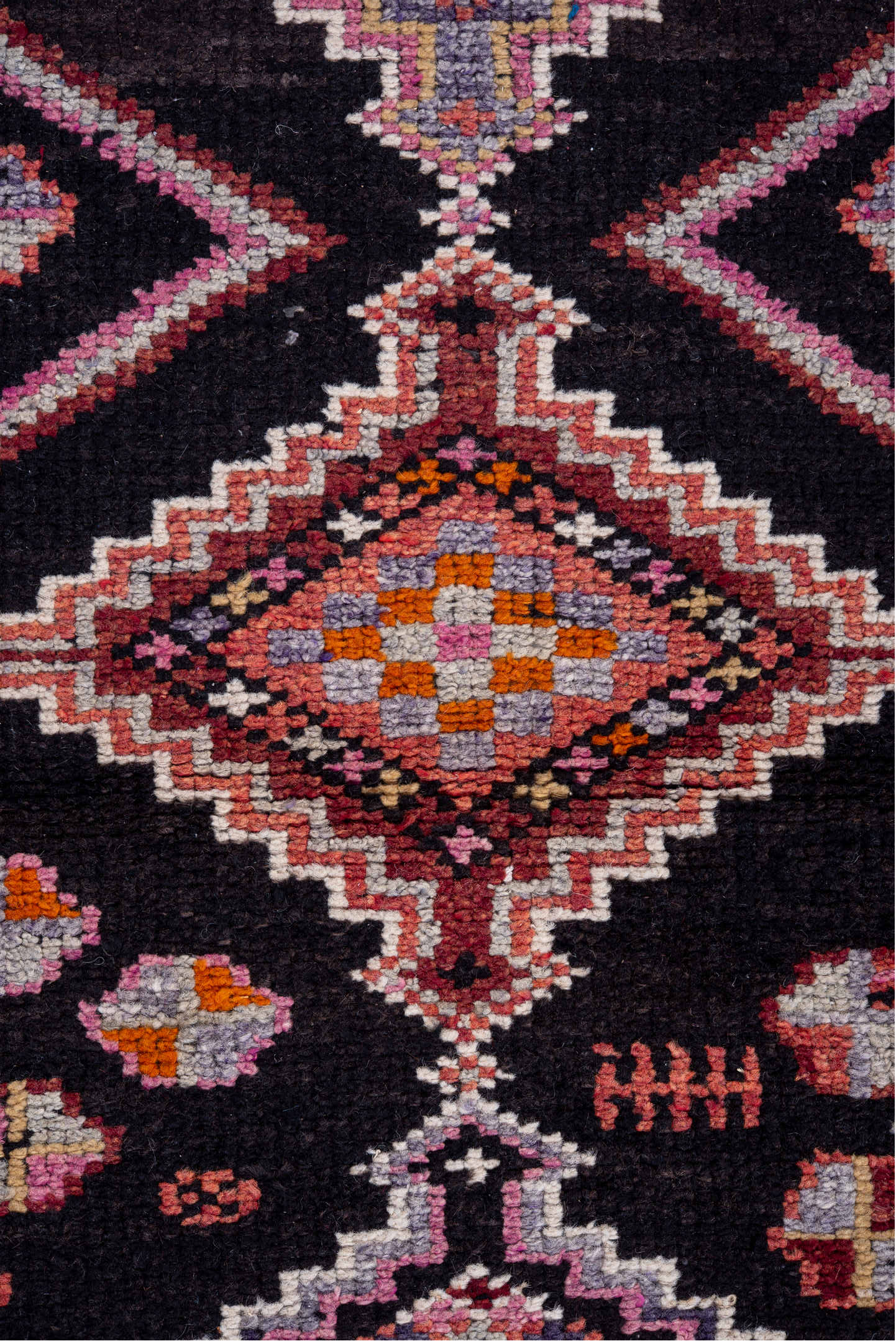 3' x 12' one-of-a-kind handmade vintage Oushak runner rug. Color palette: charcoal, rose, ivory, rust, lavender, crimson