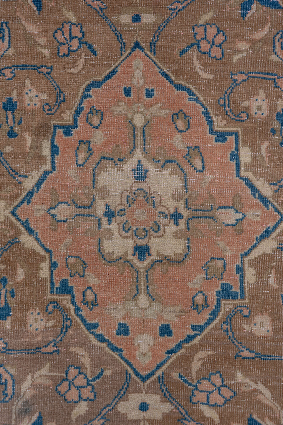 3' x 10' one-of-a-kind handmade vintage Oushak runner rug. Color palette: taupe, blush, blue, ivory, beige, gray, pink