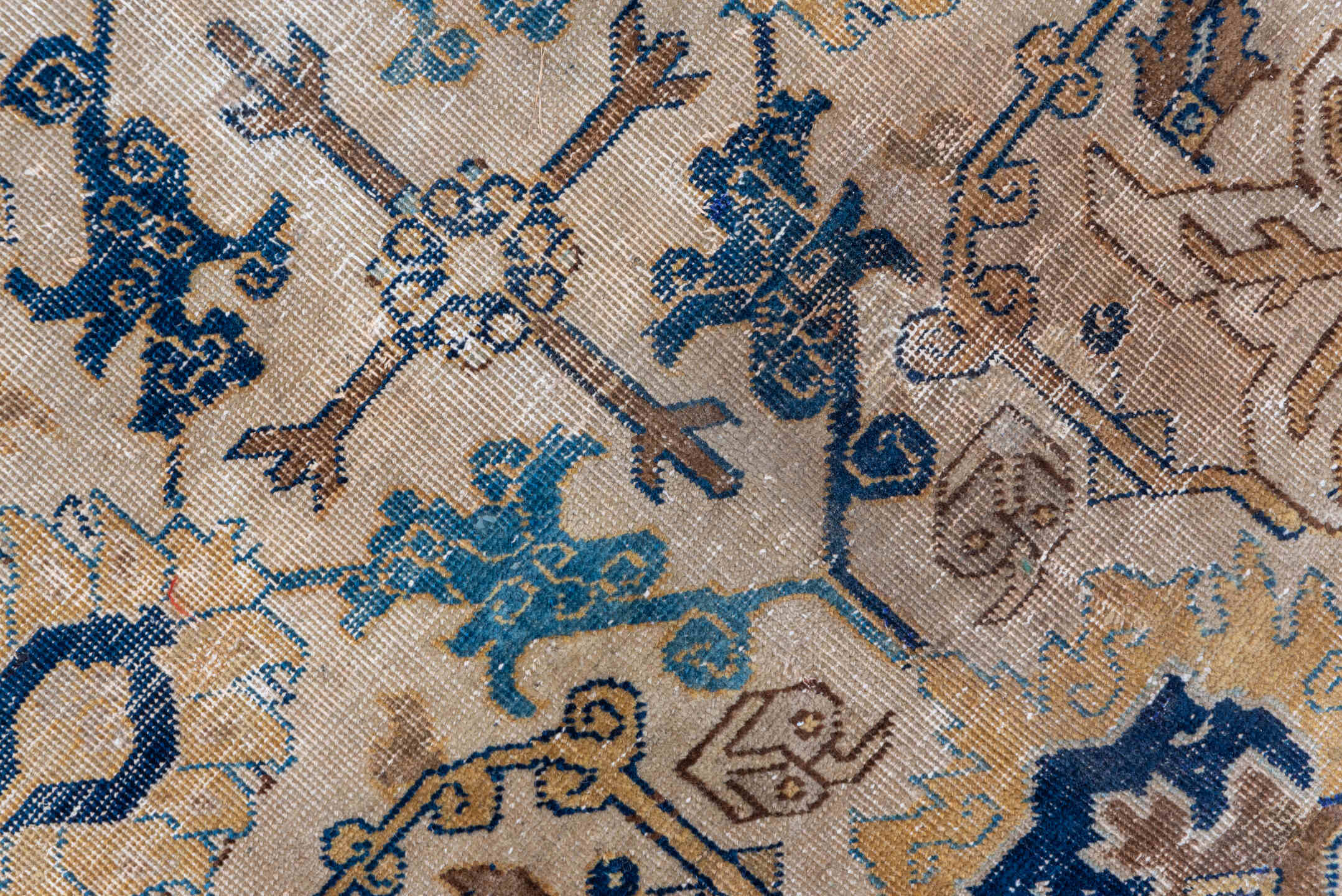 10' x 13' one-of-a-kind handmade antique Tabriz large size rug. Color palette: ivory, camel, sky blue, navy, taupe, gold