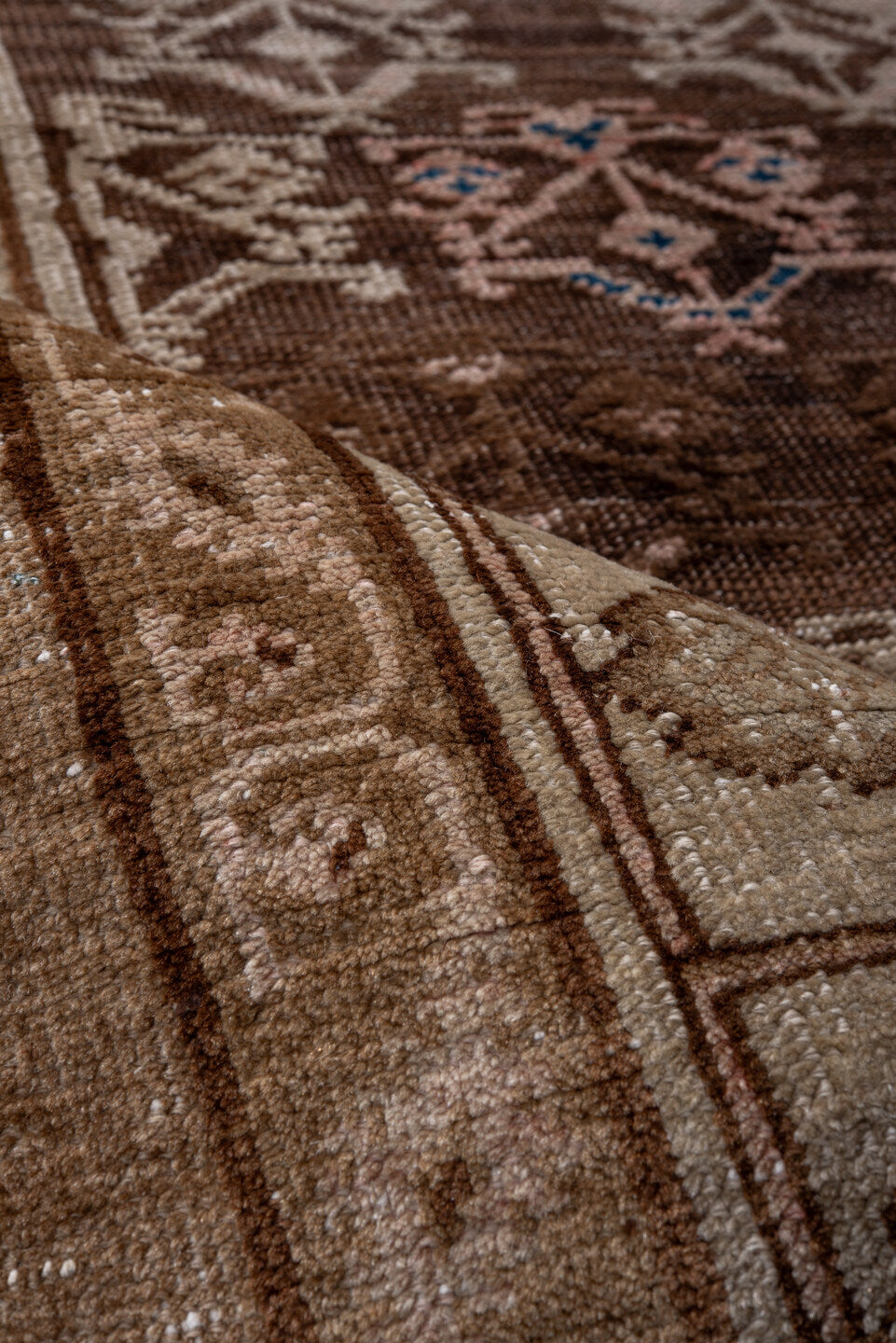 3' x 10' one-of-a-kind handmade antique Cam Hamadan runner rug. Color palette: brown, ivory, taupe, blue, rose, camel, beige