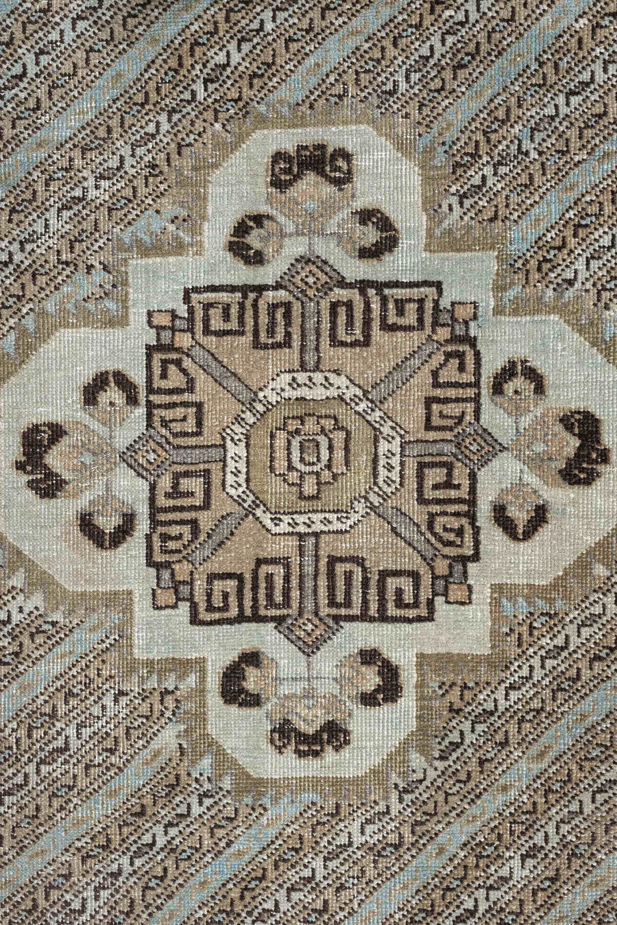 3' x 6' one-of-a-kind handmade antique Malayer small size rug. Color palette: ivory, taupe, camel, pale sky blue, brown