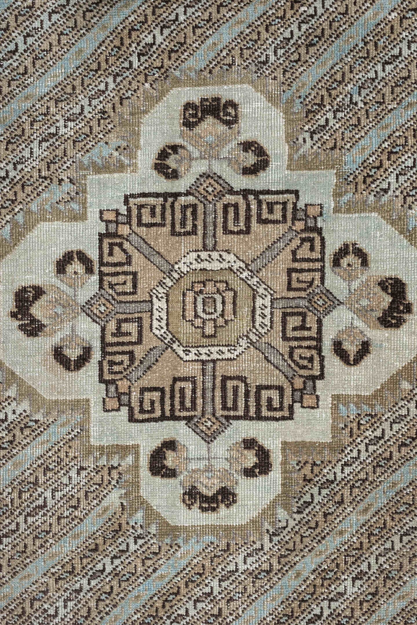 3' x 6' one-of-a-kind handmade antique Malayer small size rug. Color palette: ivory, taupe, camel, pale sky blue, brown