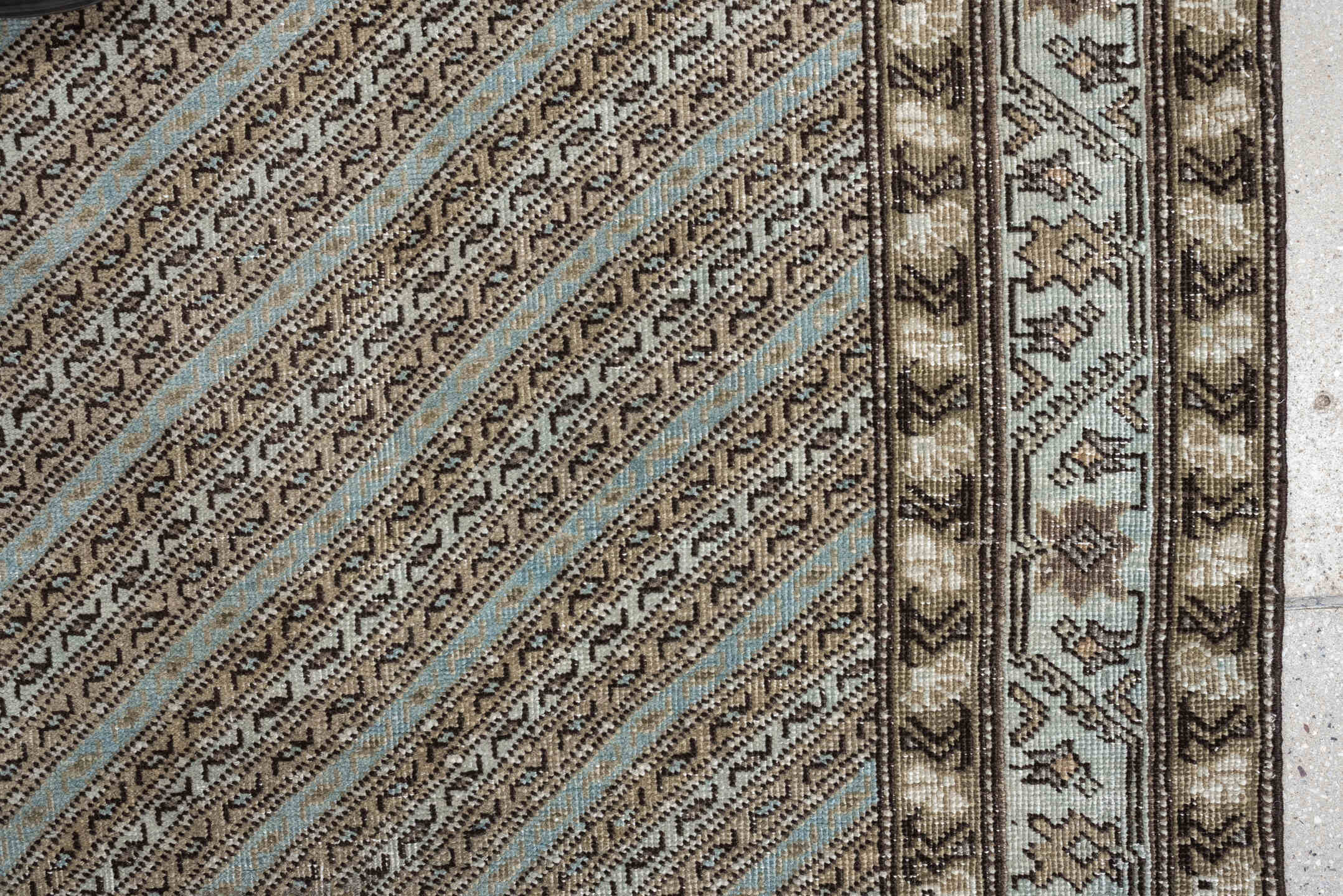 3' x 6' one-of-a-kind handmade antique Malayer small size rug. Color palette: ivory, taupe, camel, pale sky blue, brown