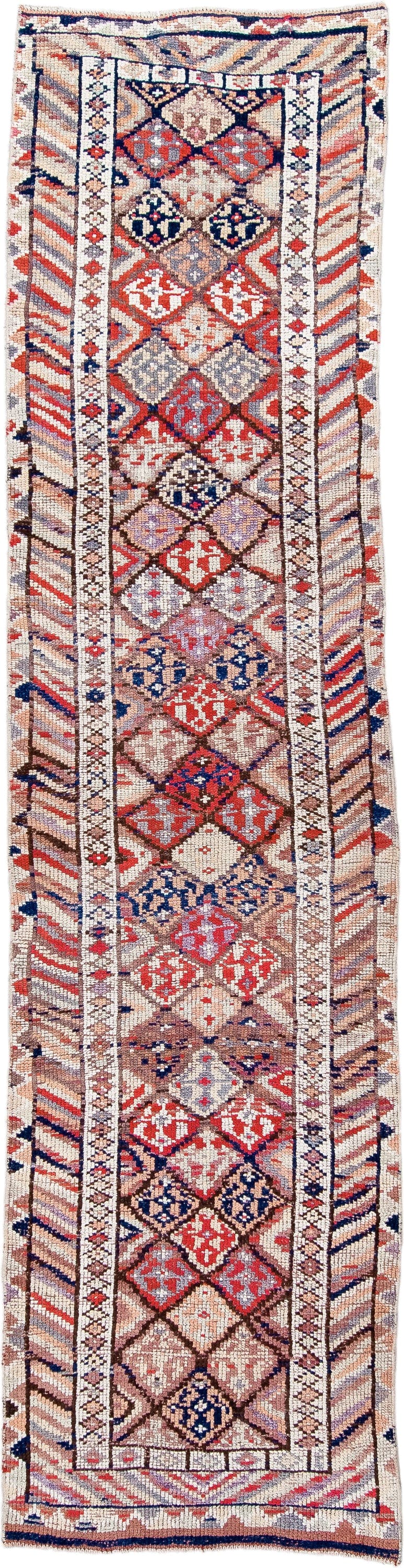 2' x 10' one-of-a-kind handmade vintage Oushak runner rug. Color palette: ivory, rust, blush, navy, taupe, rose, brown