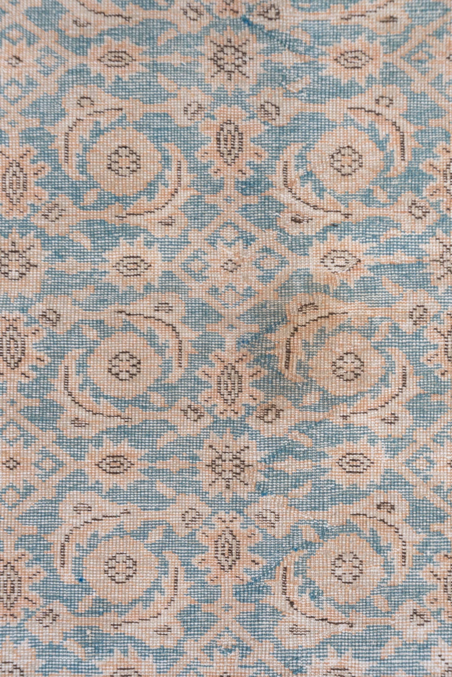 5' x 9' one-of-a-kind handmade antique Oushak medium size rug. Color palette: pale blue, ivory, taupe, beige, soft gray