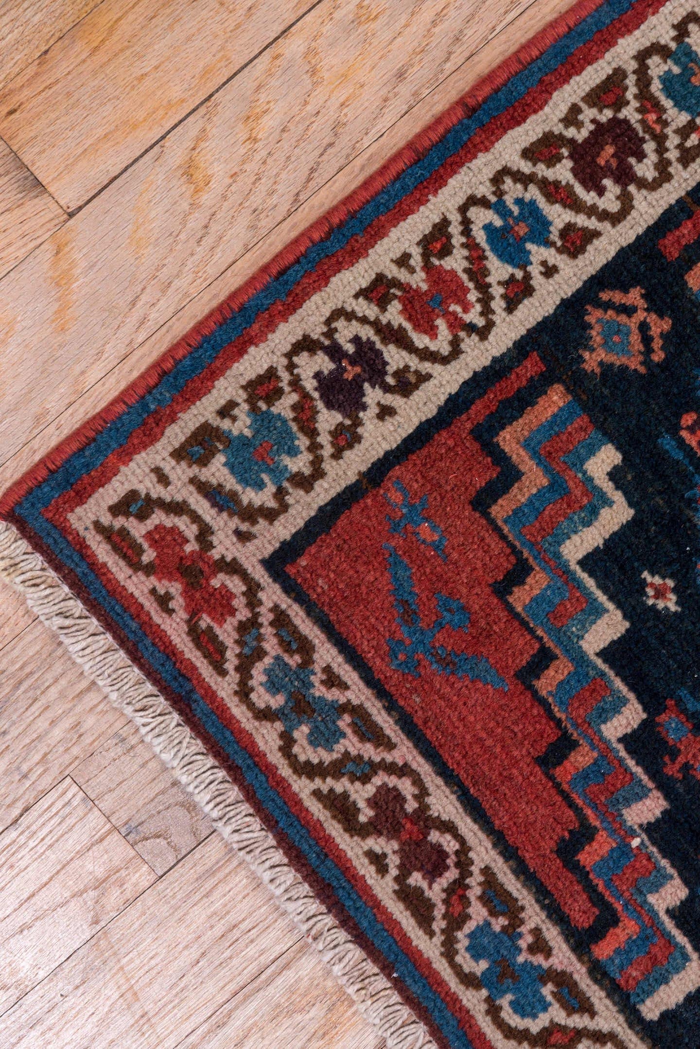 2' x 12' one-of-a-kind handmade antique Malayer runner rug. Color palette: rust, navy, ivory, camel, slate, rose, terracotta
