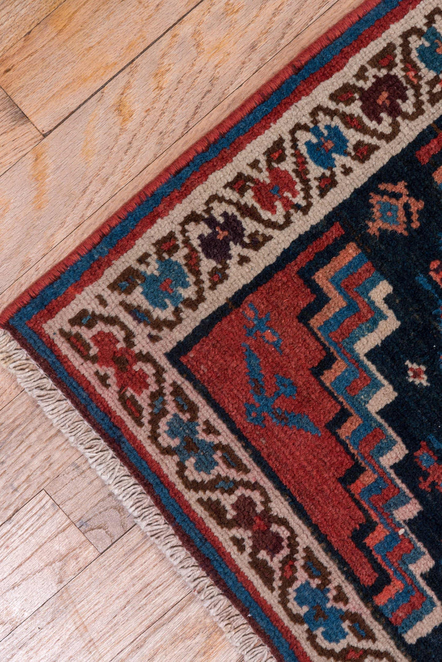 2' x 12' one-of-a-kind handmade antique Malayer runner rug. Color palette: rust, navy, ivory, camel, slate, rose, terracotta