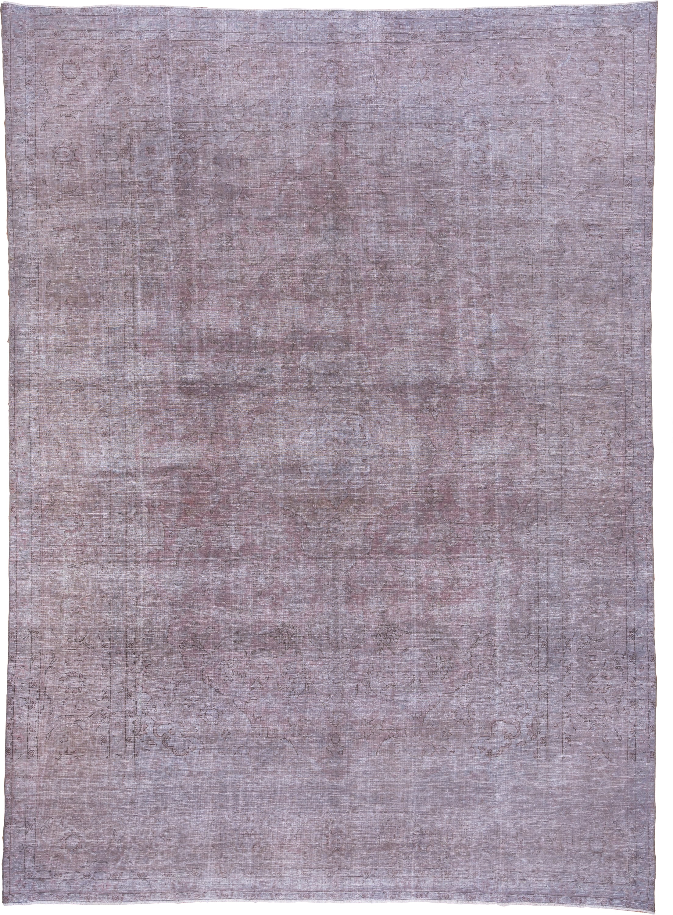 9' x 12' one-of-a-kind handmade vintage Overdyed large size rug. Color palette: lavender, rose, mauve, dusty pink, taupe