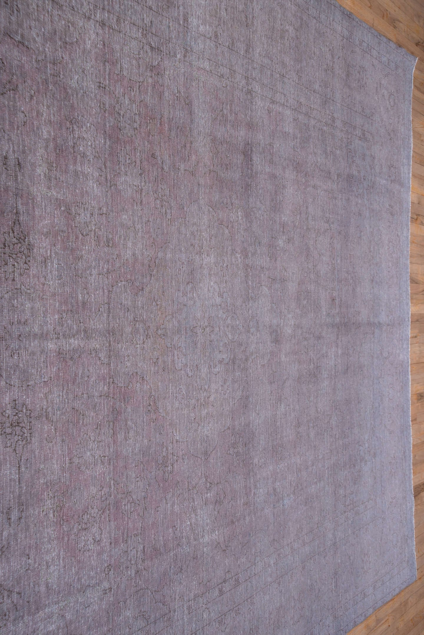 9' x 12' one-of-a-kind handmade vintage Overdyed large size rug. Color palette: lavender, rose, mauve, dusty pink, taupe