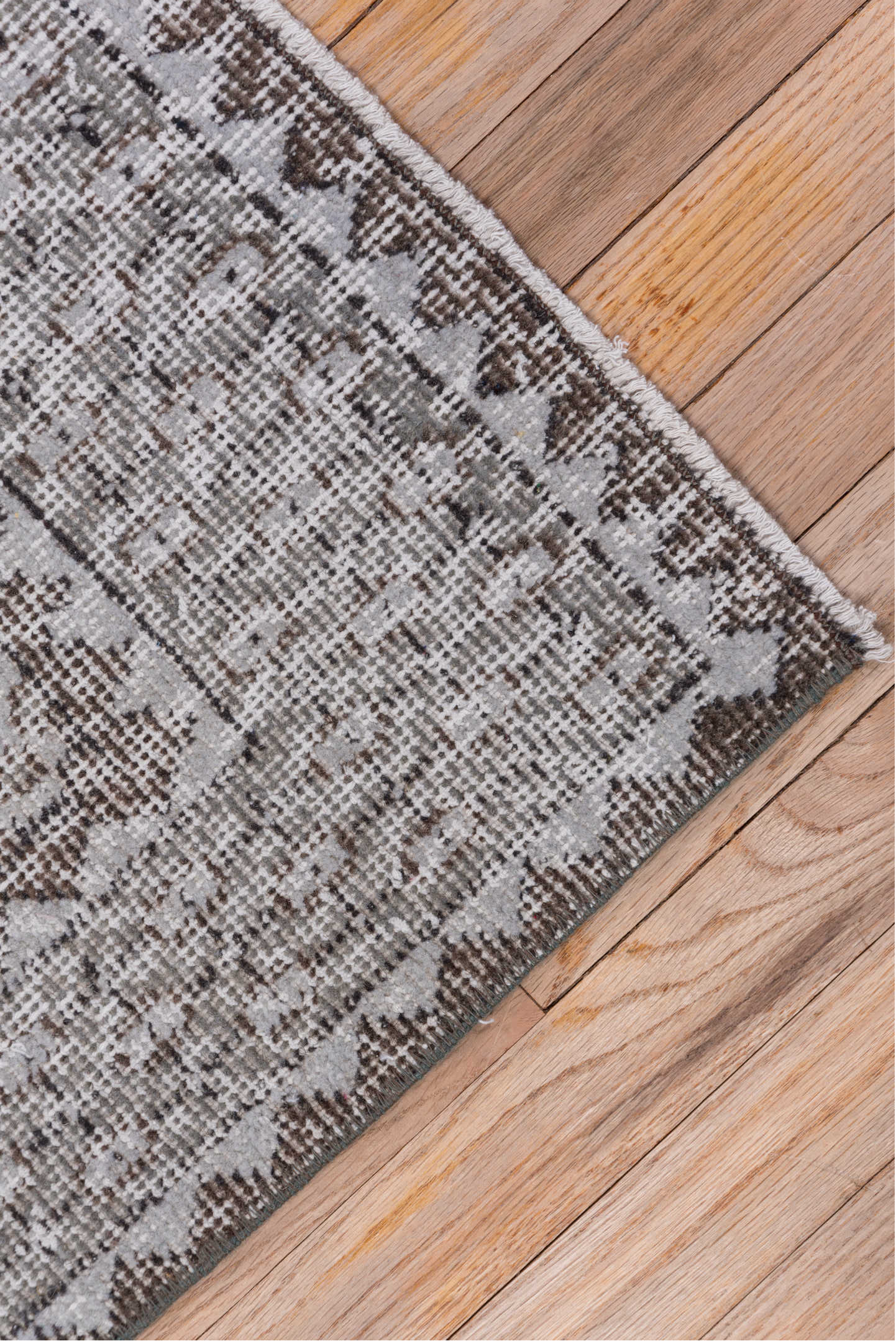 3' x 6' one-of-a-kind handmade vintage Overdyed small size rug. Color palette: black, blue, dark gray, dim gray, gainsboro