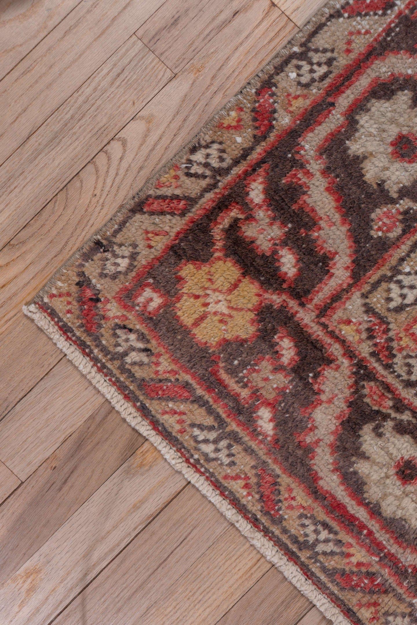 5' x 8' one-of-a-kind handmade vintage Oushak medium size rug. Color palette: rust, ivory, charcoal, taupe, gold, rose