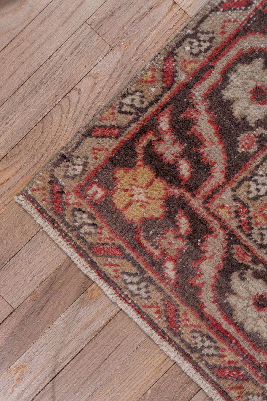 5' x 8' one-of-a-kind handmade vintage Oushak medium size rug. Color palette: rust, ivory, charcoal, taupe, gold, rose
