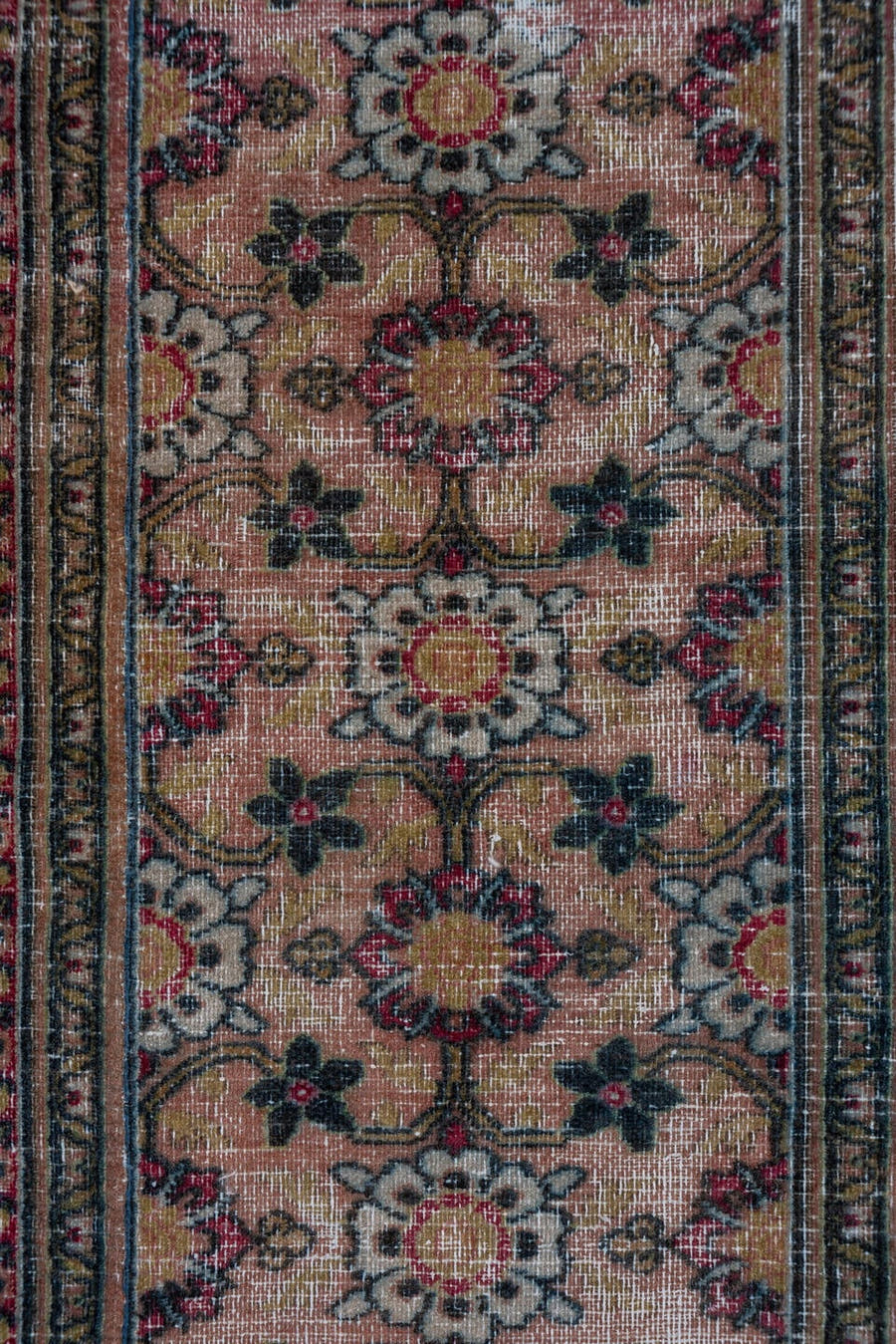 2' x 17' one-of-a-kind handmade antique Khorassan runner rug. Color palette: ivory, navy, rose, taupe, rust, slate, brown