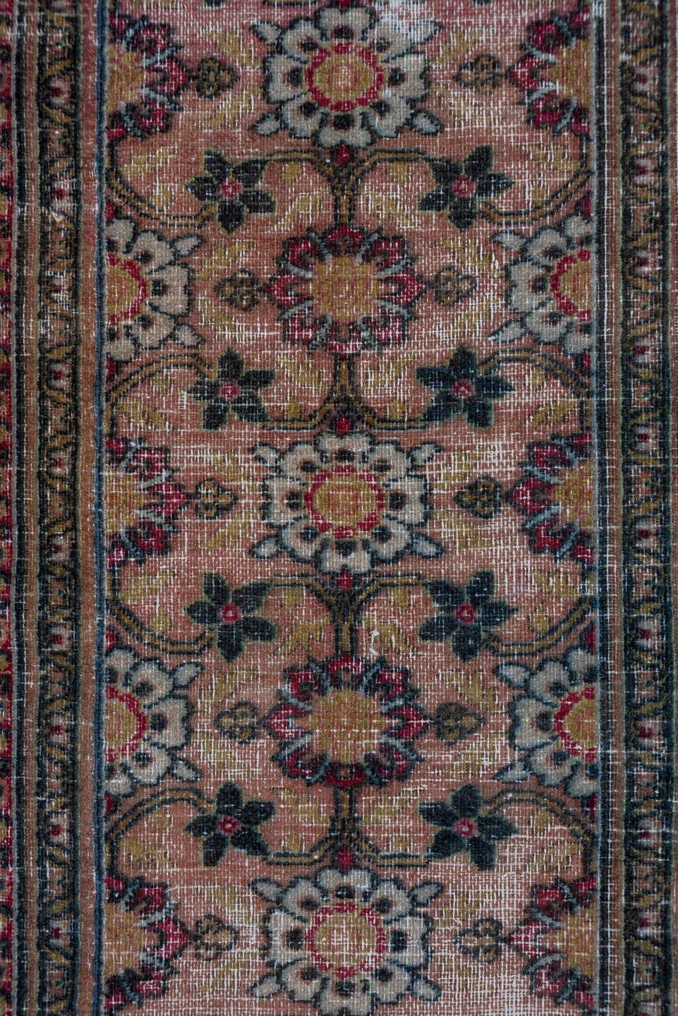 2' x 17' one-of-a-kind handmade vintage Khorassan runner rug. Color palette: black, blue, brown, charcoal, gray, off-white