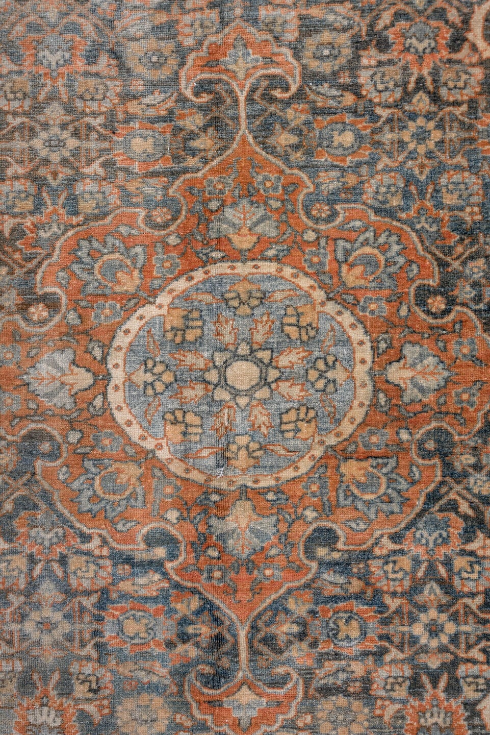 4' x 6' one-of-a-kind handmade antique Bidjar small size rug. Color palette: navy, rust, ivory, pale blue, camel, taupe