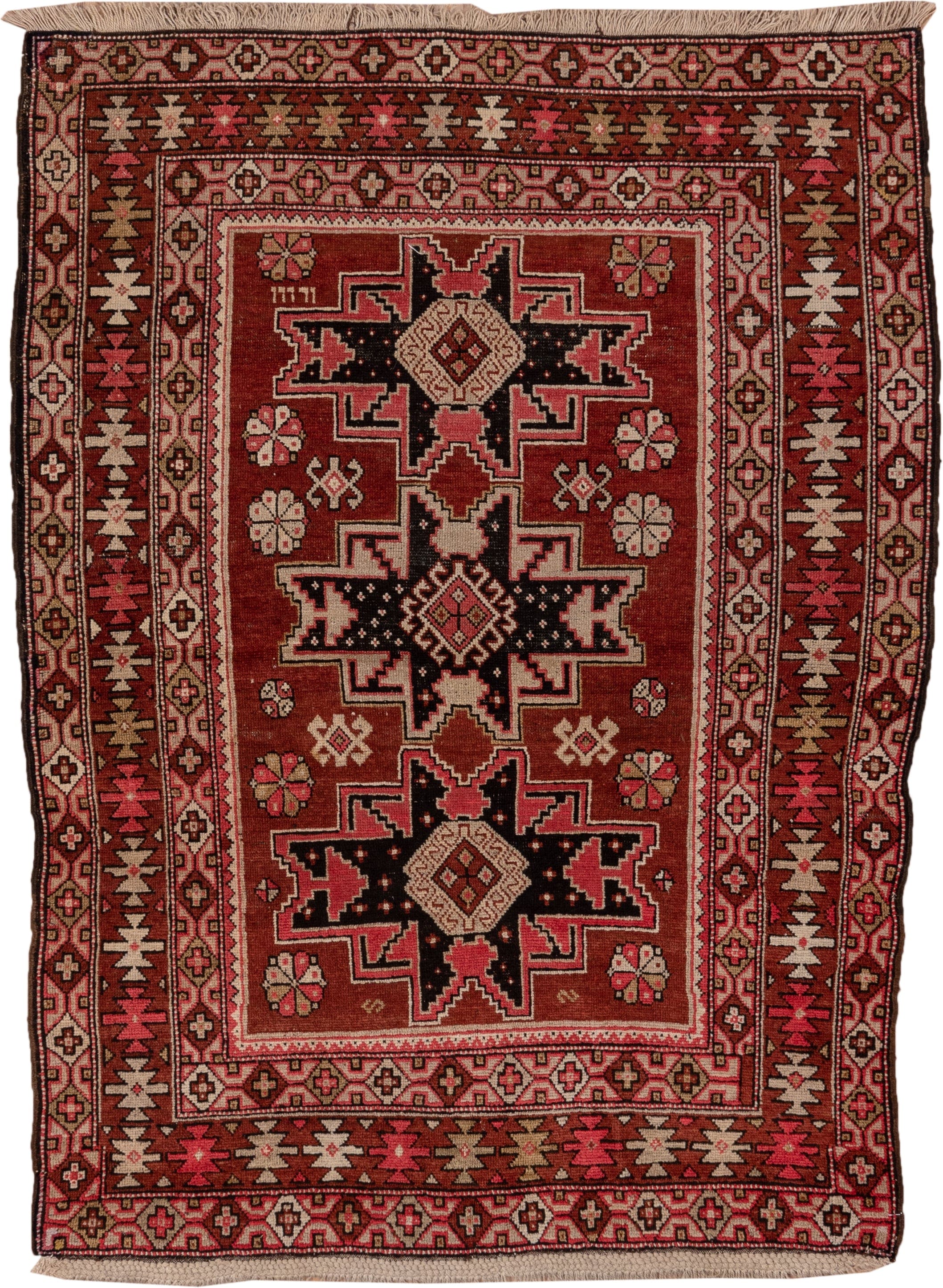 4' x 6' one-of-a-kind handmade antique Shirvan small size rug. Color palette: rust, ivory, charcoal, rose, terra cotta