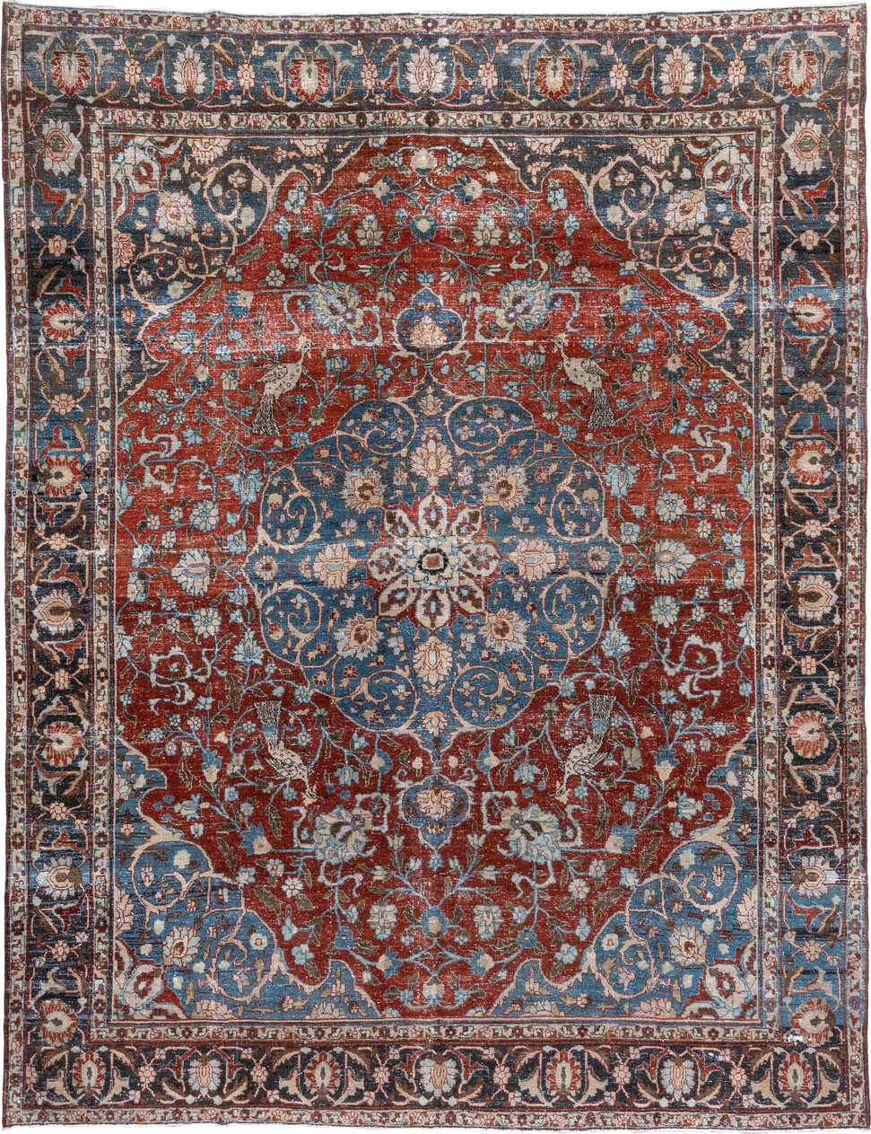 8' x 11' one-of-a-kind handmade vintage Tabriz large size rug. Color palette: arapawa, blue, brown, dark gray, dim gray