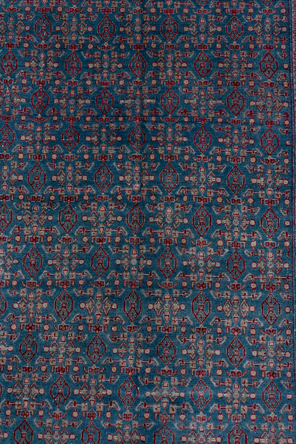 3' x 9' one-of-a-kind handmade vintage Senne runner rug. Color palette: arapawa, blue, brown, dark gray, fiord, gray, pink