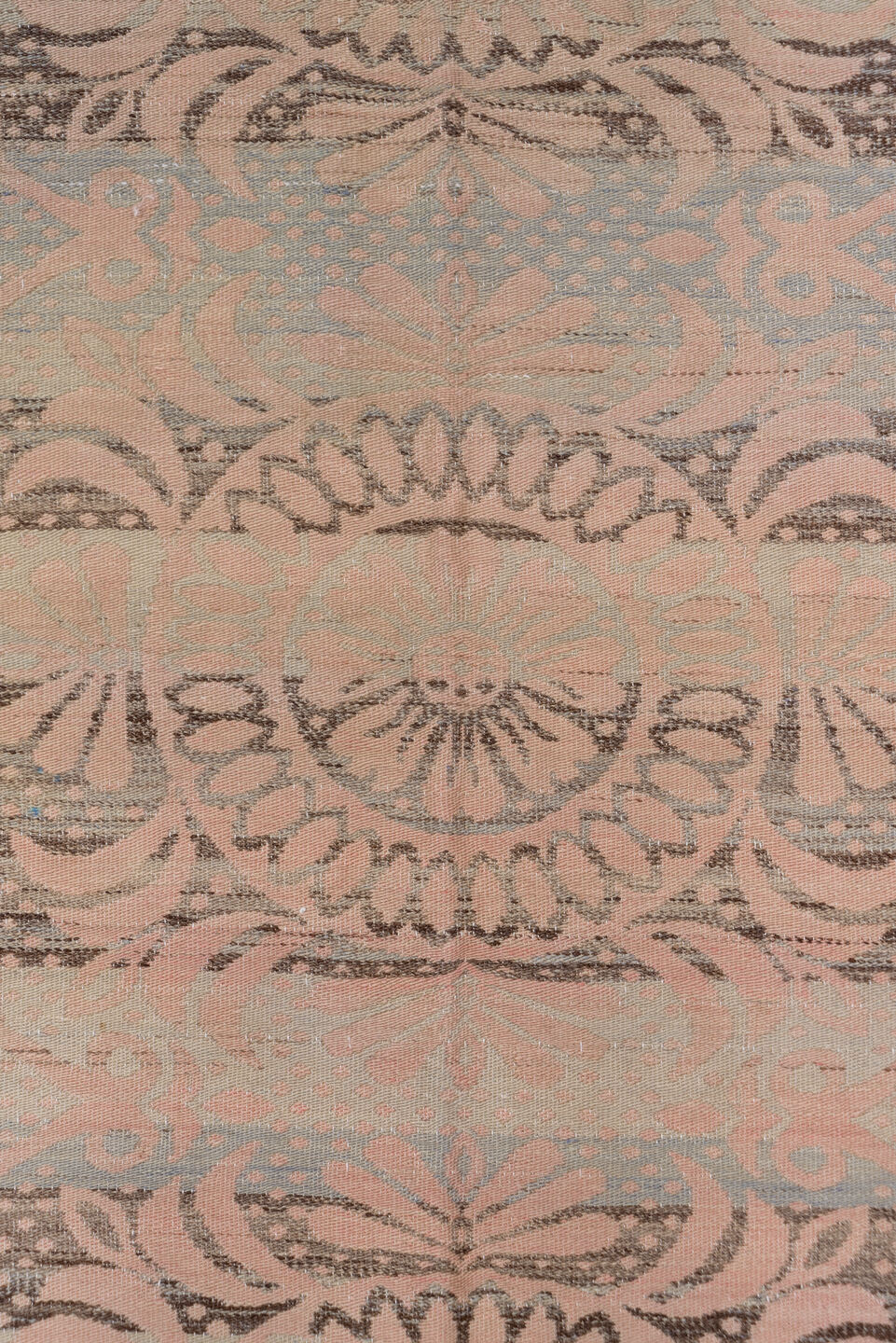 5' x 7' one-of-a-kind handmade antique Kilim rug. Color palette: blush, taupe, dusty rose, gray, beige, charcoal, pink