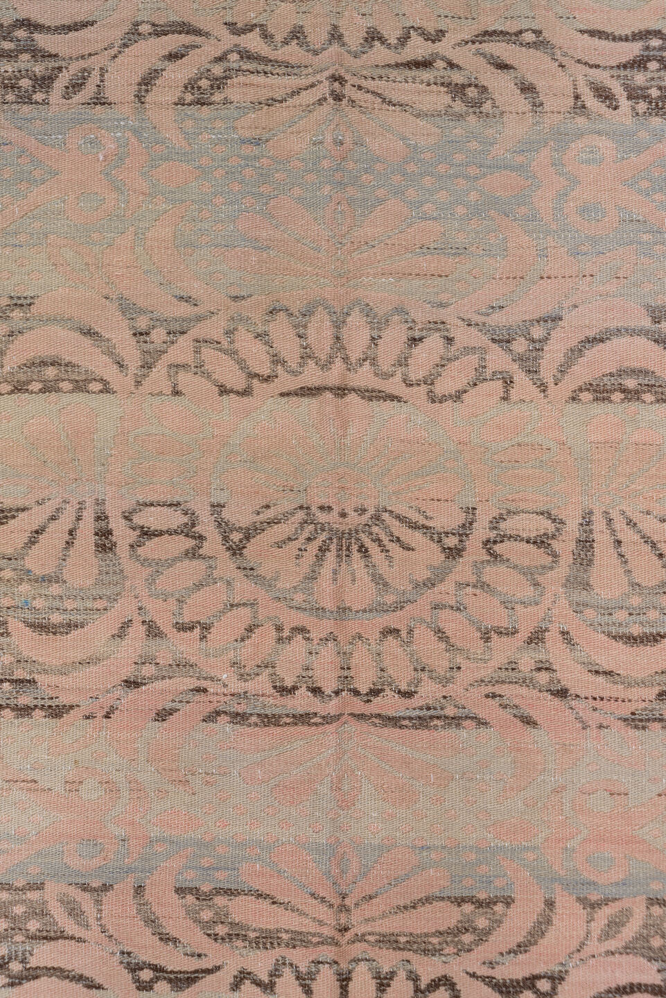 5' x 7' one-of-a-kind handmade antique Kilim rug. Color palette: blush, taupe, dusty rose, gray, beige, charcoal, pink