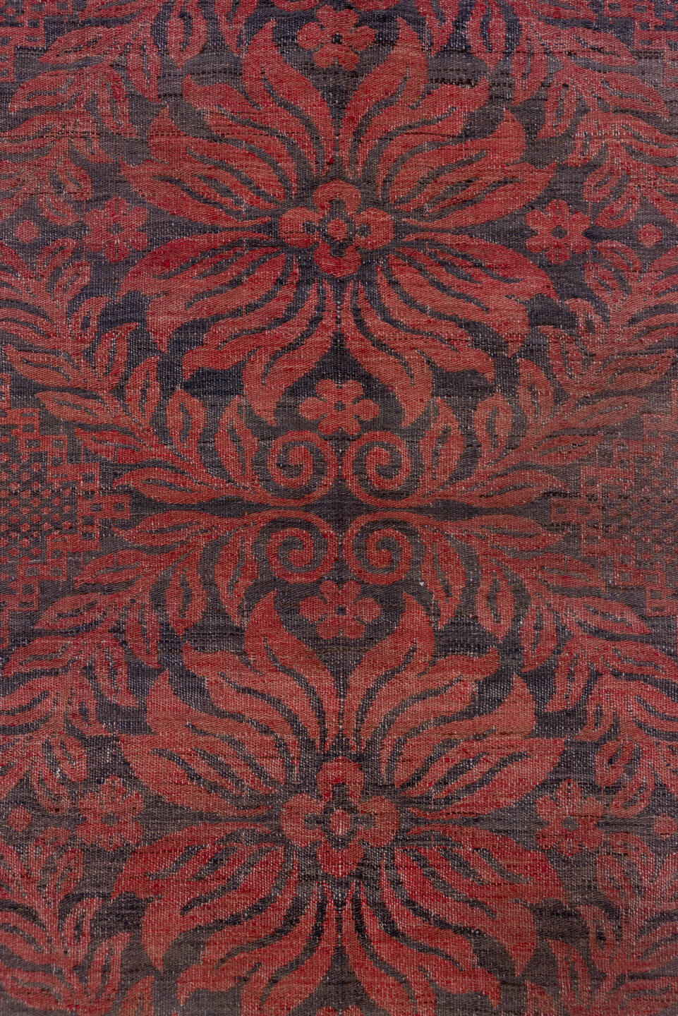 5' x 9' one-of-a-kind handmade antique Kilim medium size rug. Color palette: rust, charcoal, burgundy, mahogany, rose